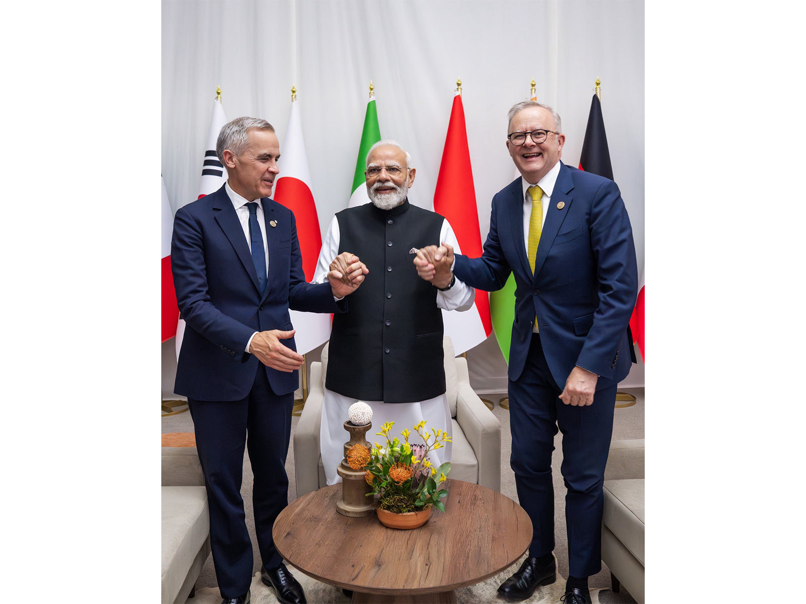 Prime Minister Narendra Modi along with Australian and Canadian counterparts Anthony Albanese and Mark Carney (Photo: @AlboMP/X)