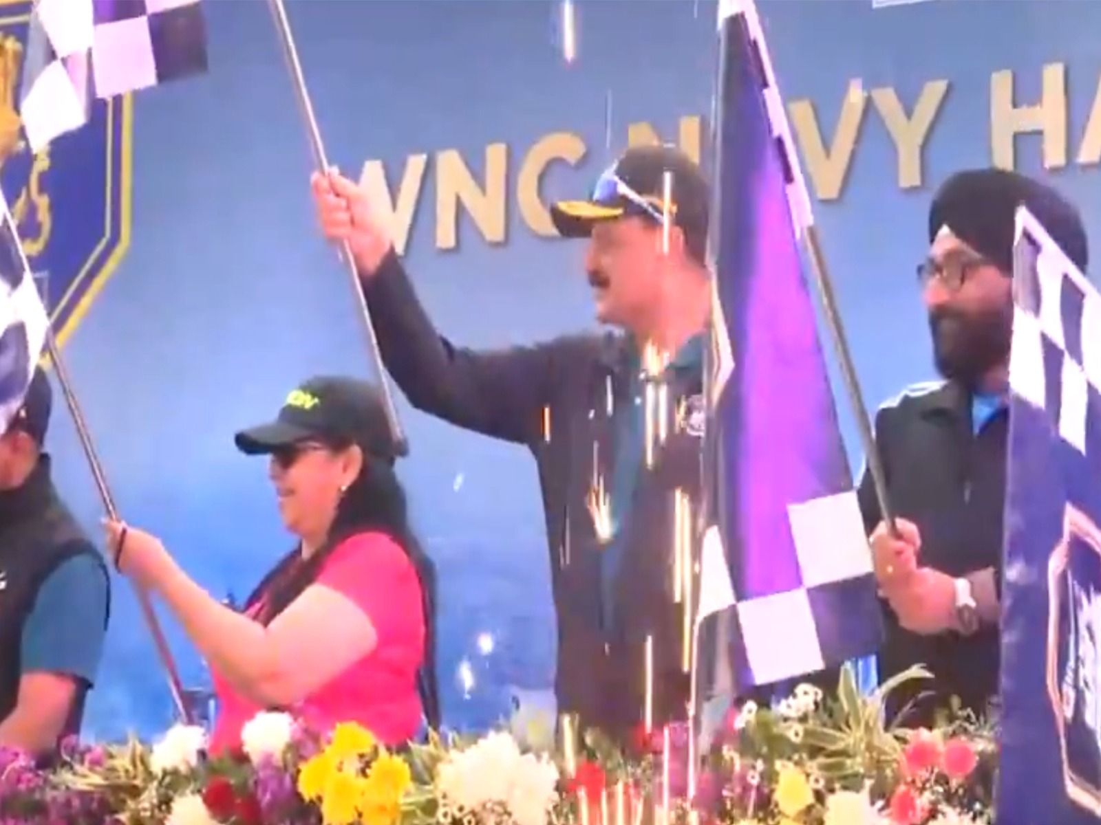 Admiral Dinesh K Tripathi flags off WNC Navy Half Marathon 2025 (Photo/ANI)