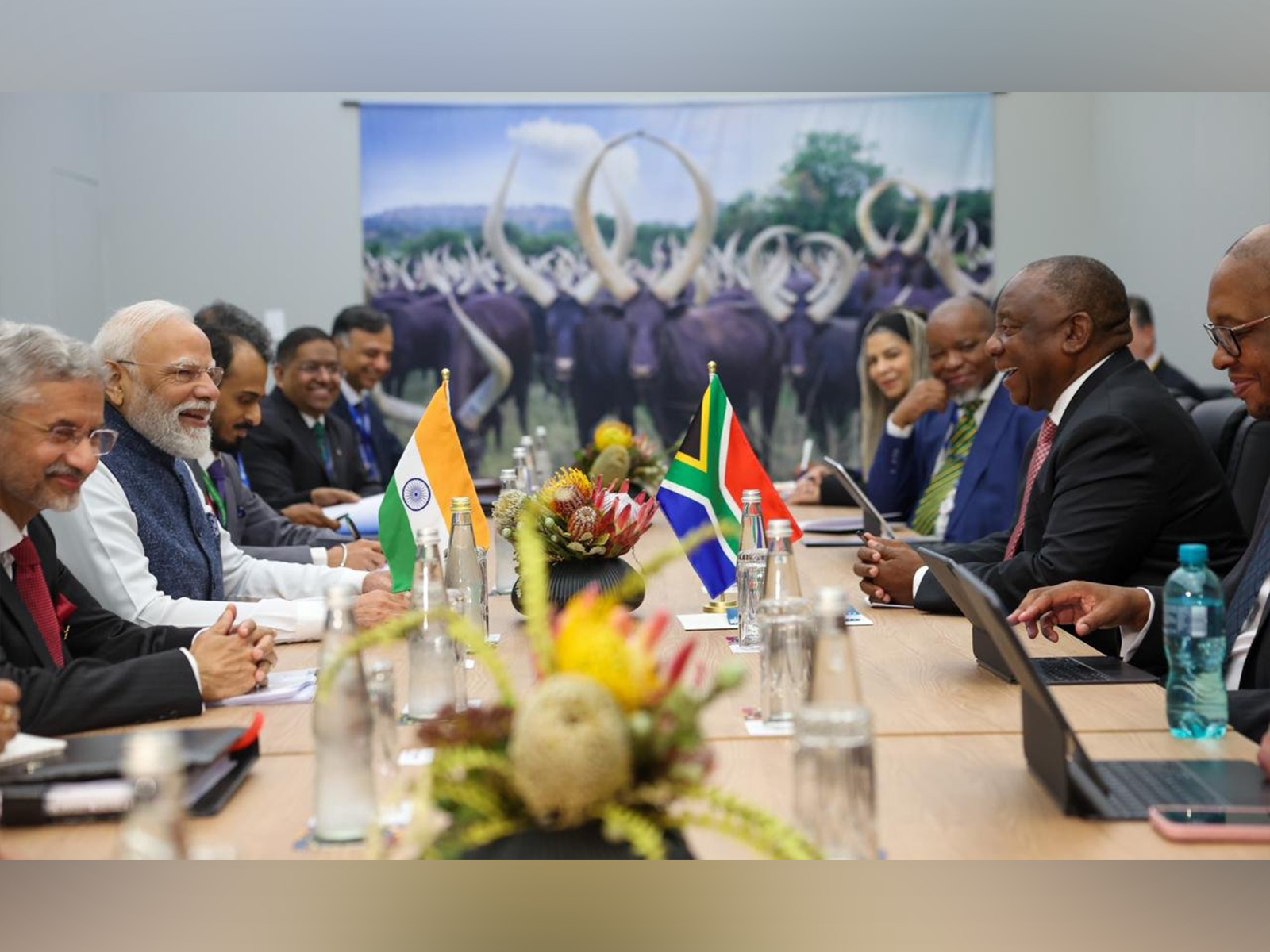Prime Minister Narendra Modi and South African President Cyril Ramaphosa during their bilateral meeting at the G20 Summit in Johannesburg. (Photo: X/@narendramodi)