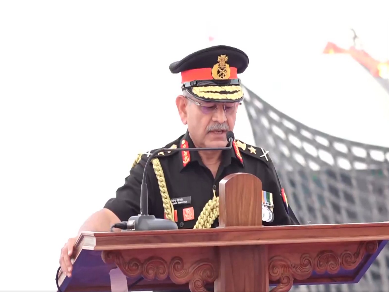 COAS Upendra Dwivedi during commissioning of INS Mahe. (Photo/ANI)