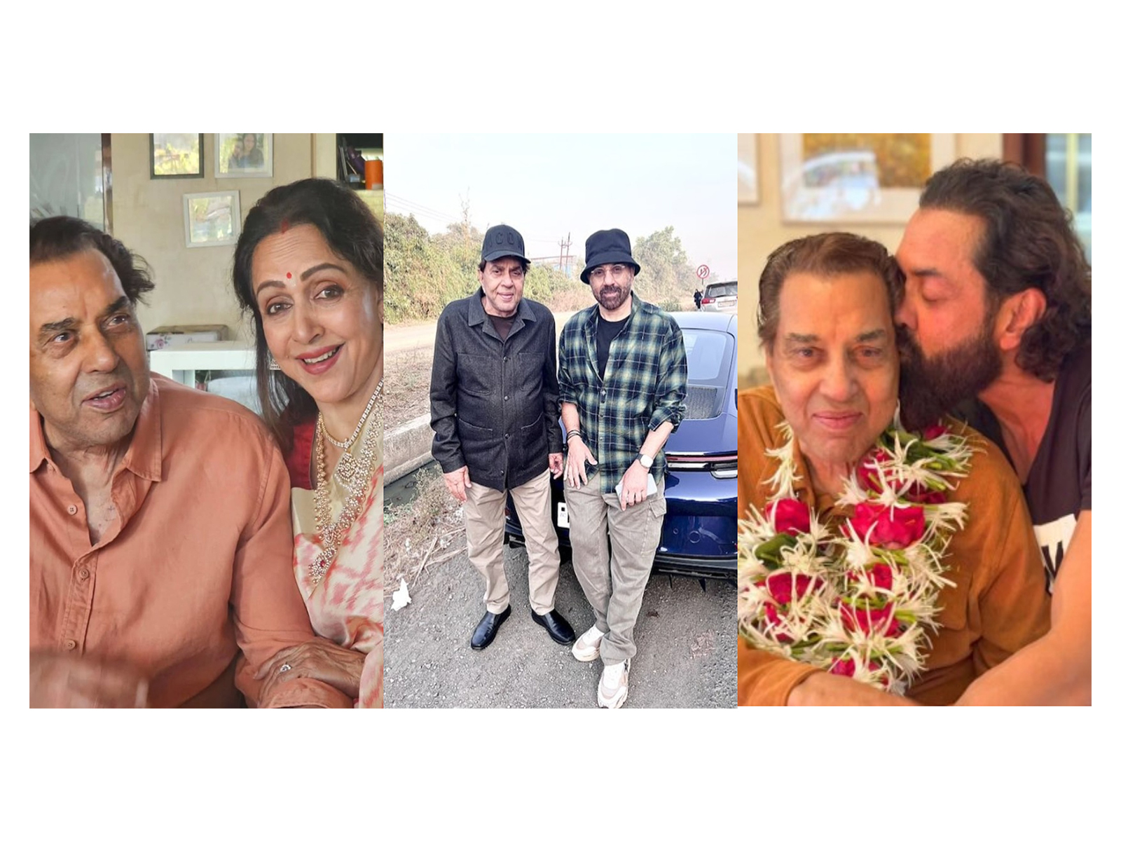 Legendary actor Dharmendra, Hema Malini, Sunny Deol, Bobby Deol (Image source: Instagram/ @dreamgirlhemamalini, @iamsunnydeol, @iambobbydeol)