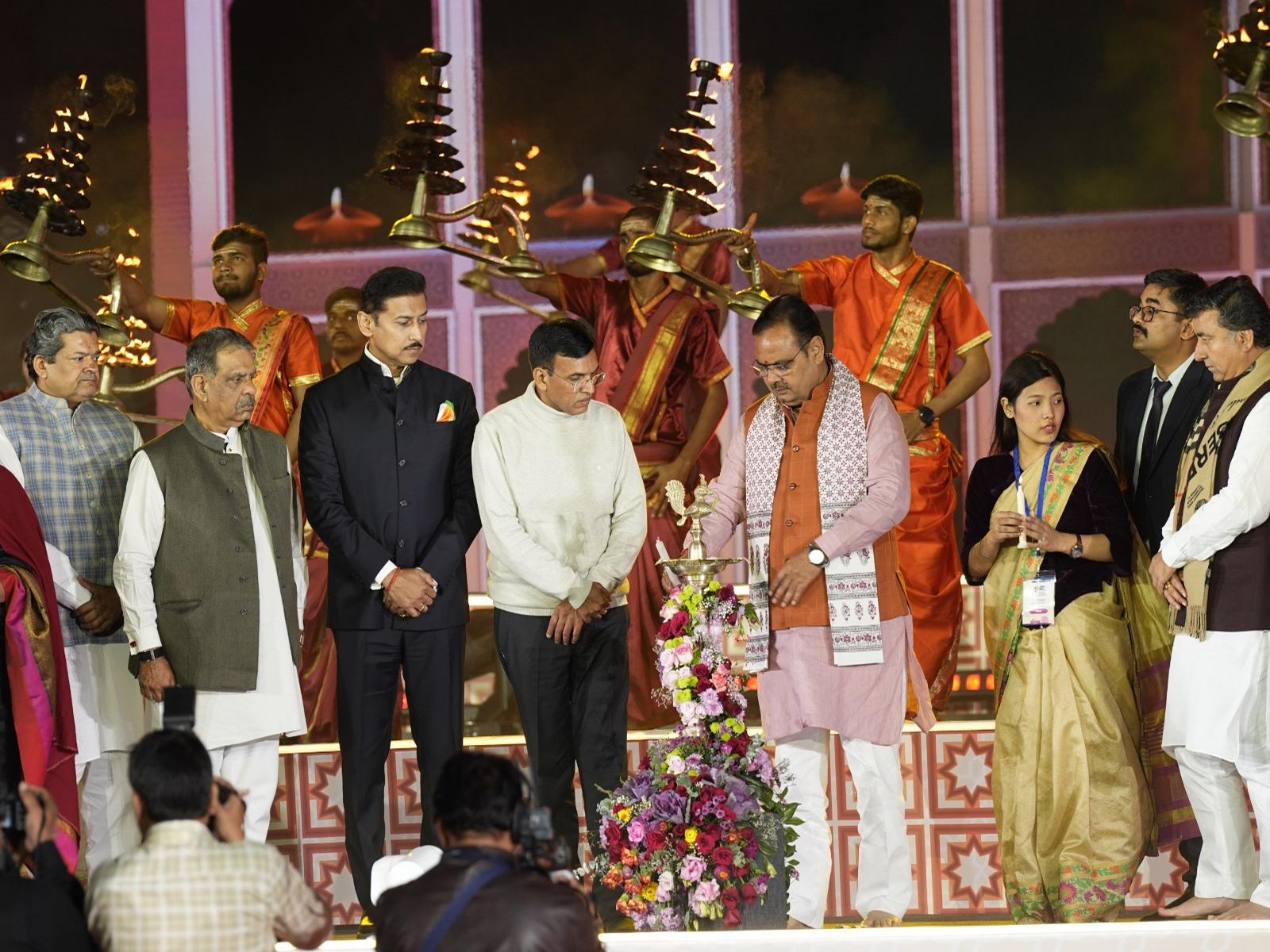 Mansukh Mandaviya, Rajyavardhan Singh Rathore and others at the  Khelo India University Games opening ceremony (Photo: KIUG)