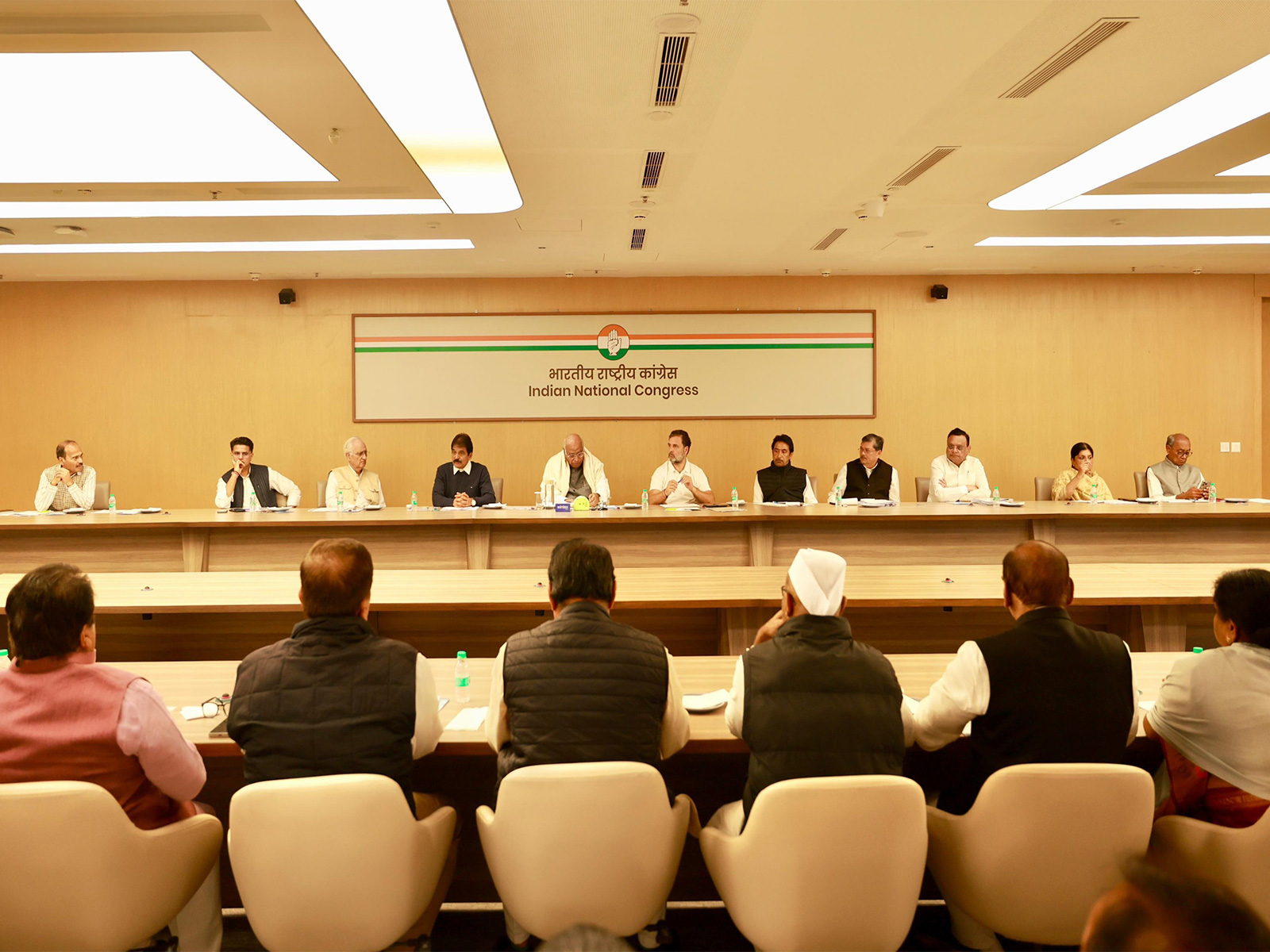 Congress leaders Mallikarjun Kharge, Rahul Gandhi and K C Venugopal (Photo/Xkcvenugopalmp)