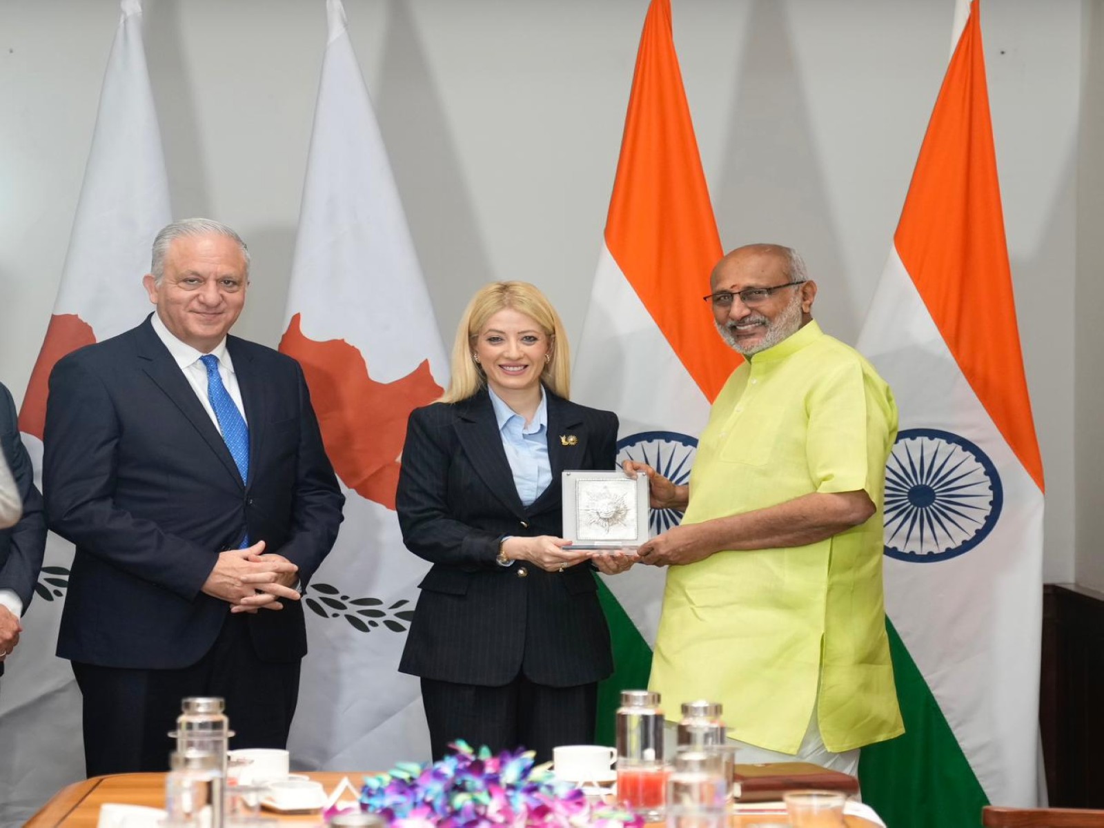 Vice President CP Radhakrishnan with Cyprus delegaytion (Photo: X@VPIndia)