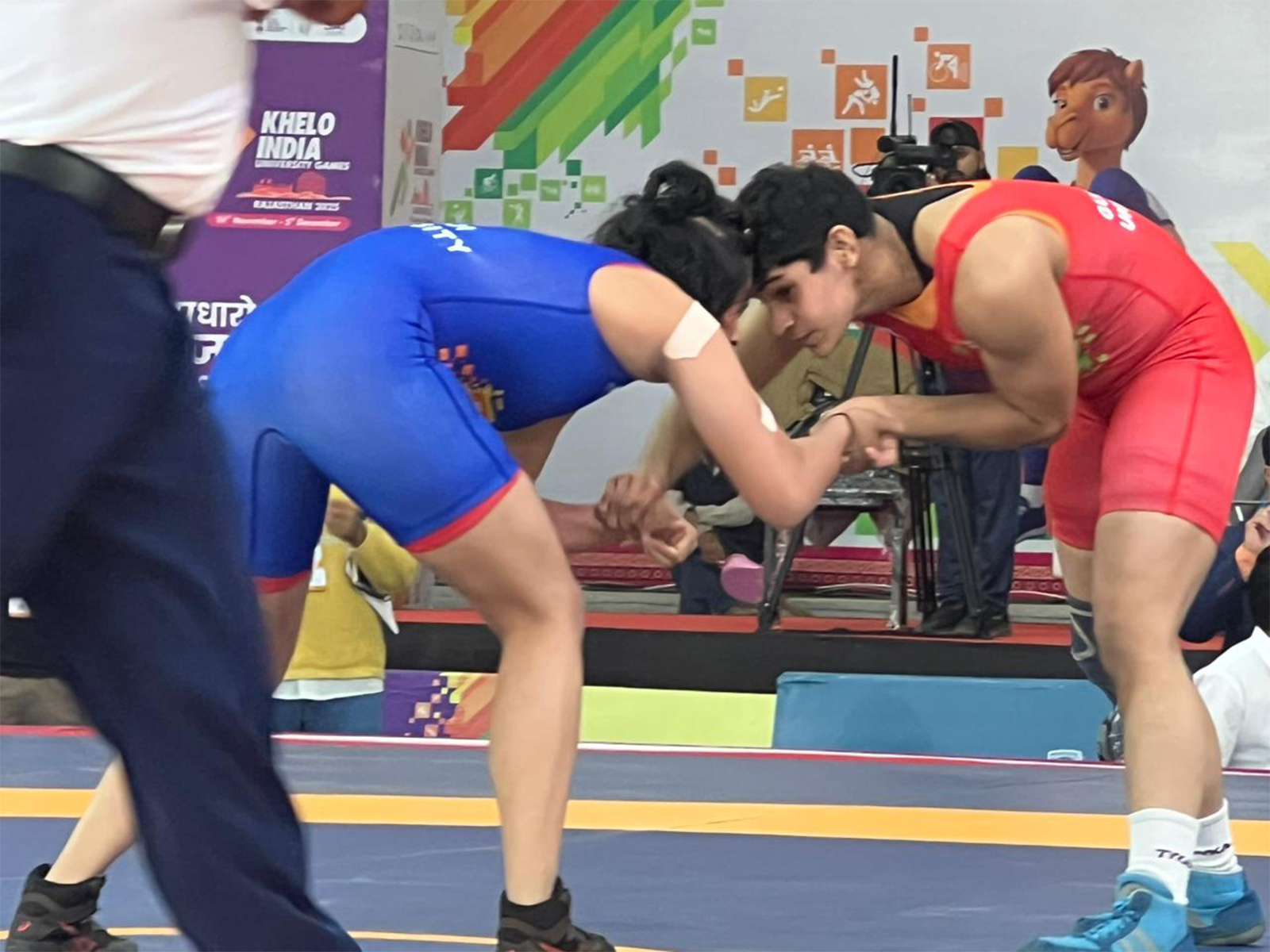 Wrestlers in action during Khelo India University Games 2025 (Image: SAI media)