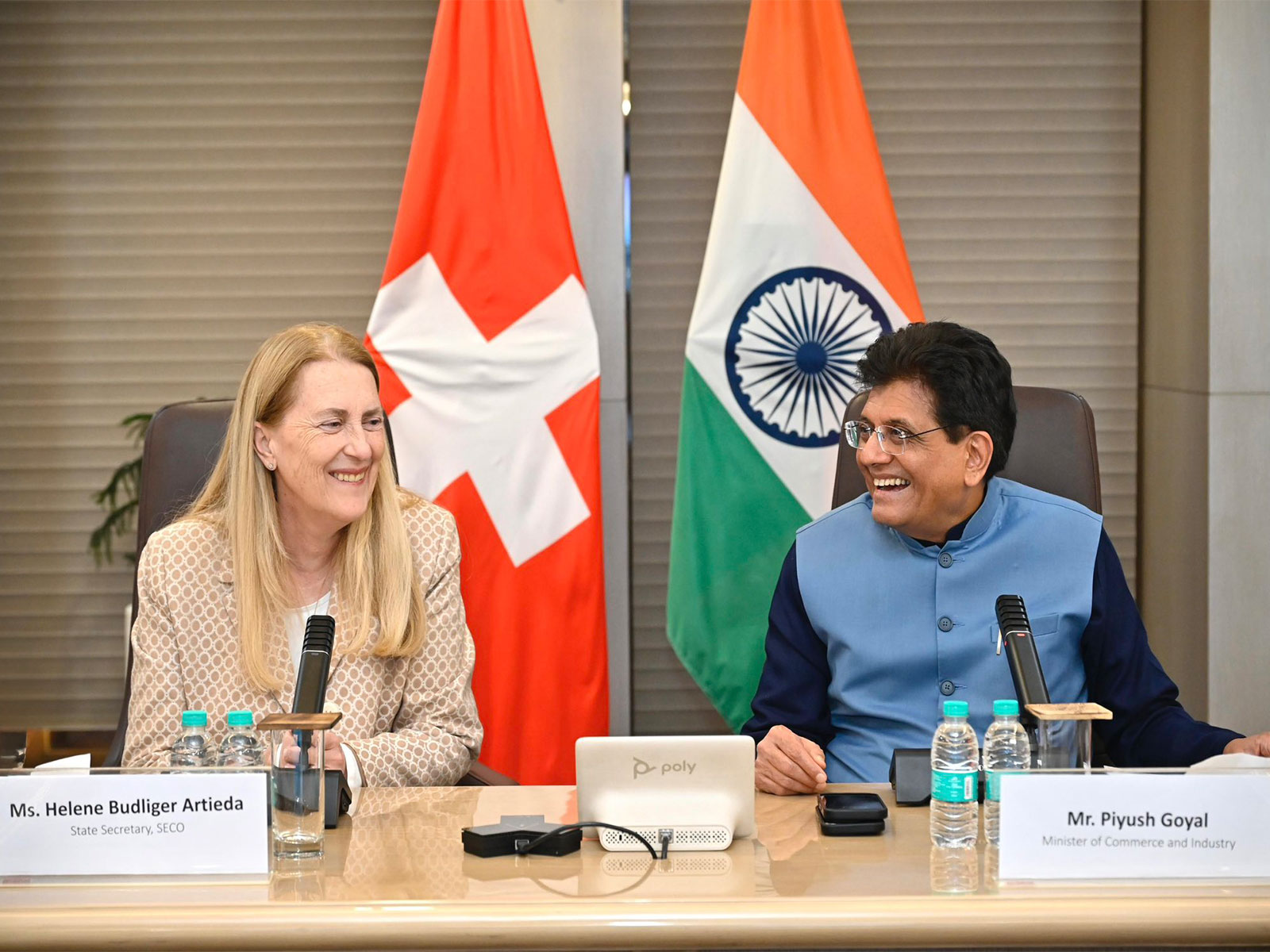 Piyush Goyal, Union Minister of Commerce and Industry with Helene Budliger Artieda, Swiss State Secretary for Economic Affairs (Photo/@PiyushGoyal)