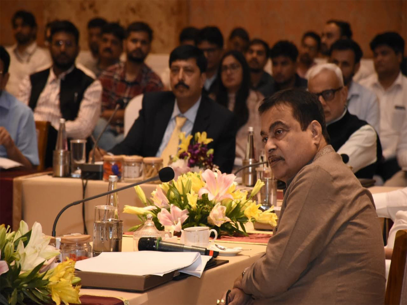  Union Minister for Road Transport and Highways Nitin Gadkari during a review meeting with senior officials of the National Highways Authority of India (NHAI) on Wednesday. (Photo/ANI)