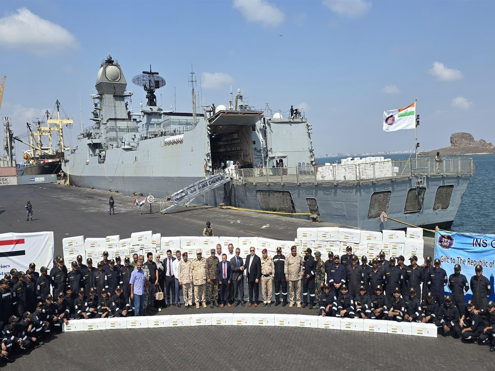Indian Navy delivers 67 tons of medical aid to Yemen following flash floods (Photo/X@indiannavy)