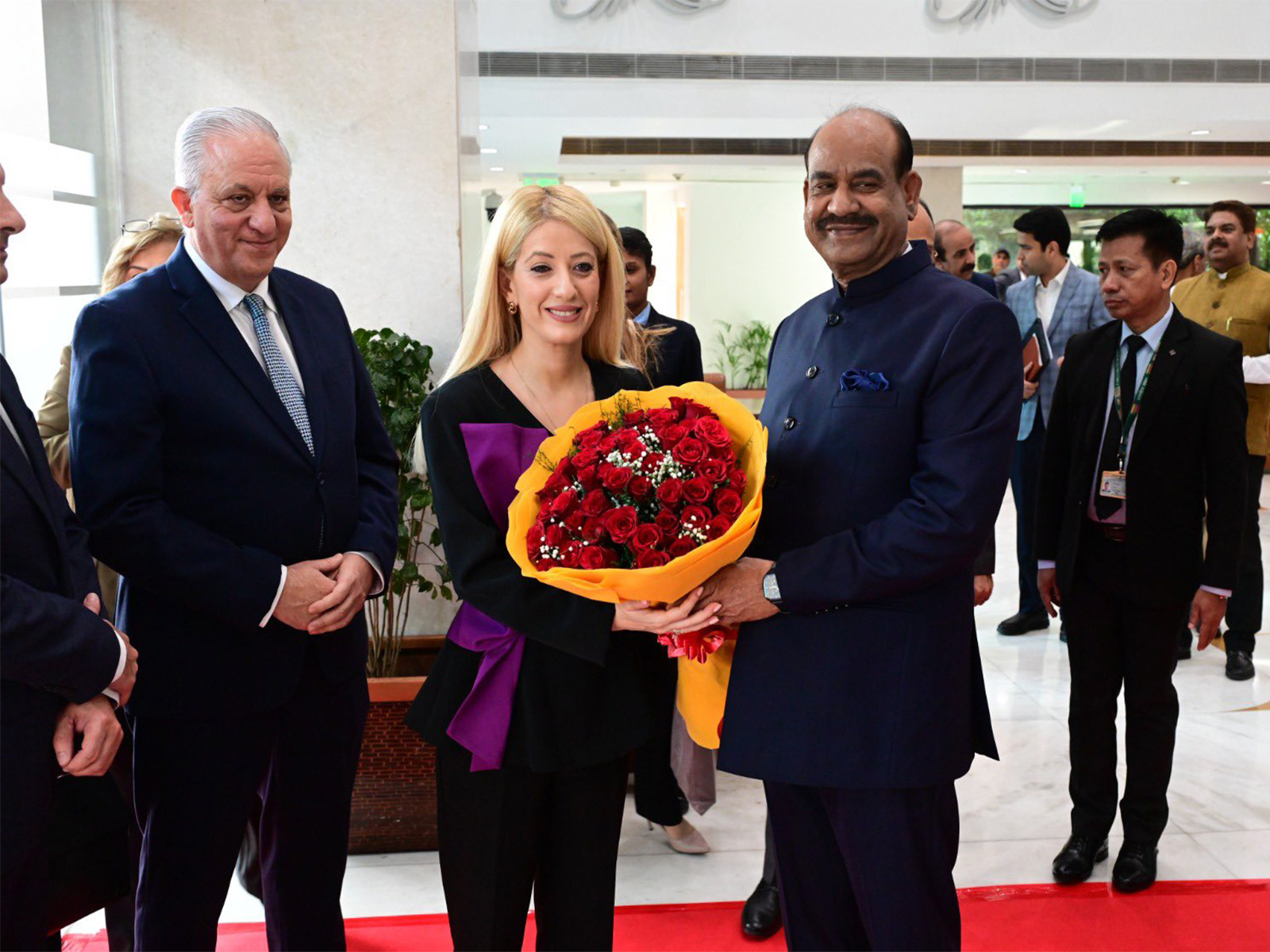 Lok Sabha Speaker Om Birla meets Annita Demetriou, President of the House of Representatives (Photo: X/@ombirlakota