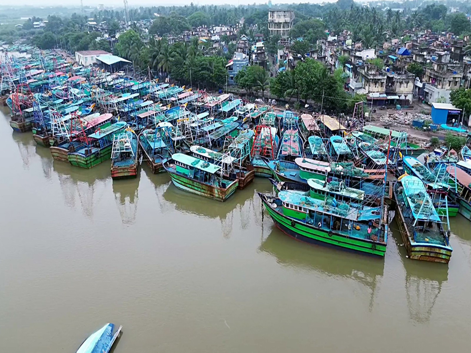 An aerial view of a beach as fishermen dock boats in TN's Nagapattinam (File Photo/ANI)