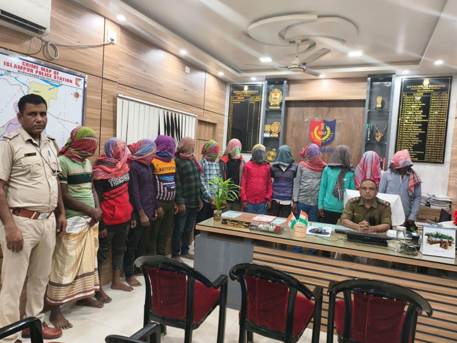 Islampur police team apprehends 13 persons from Char Gopalpur village (Photo/ANI)