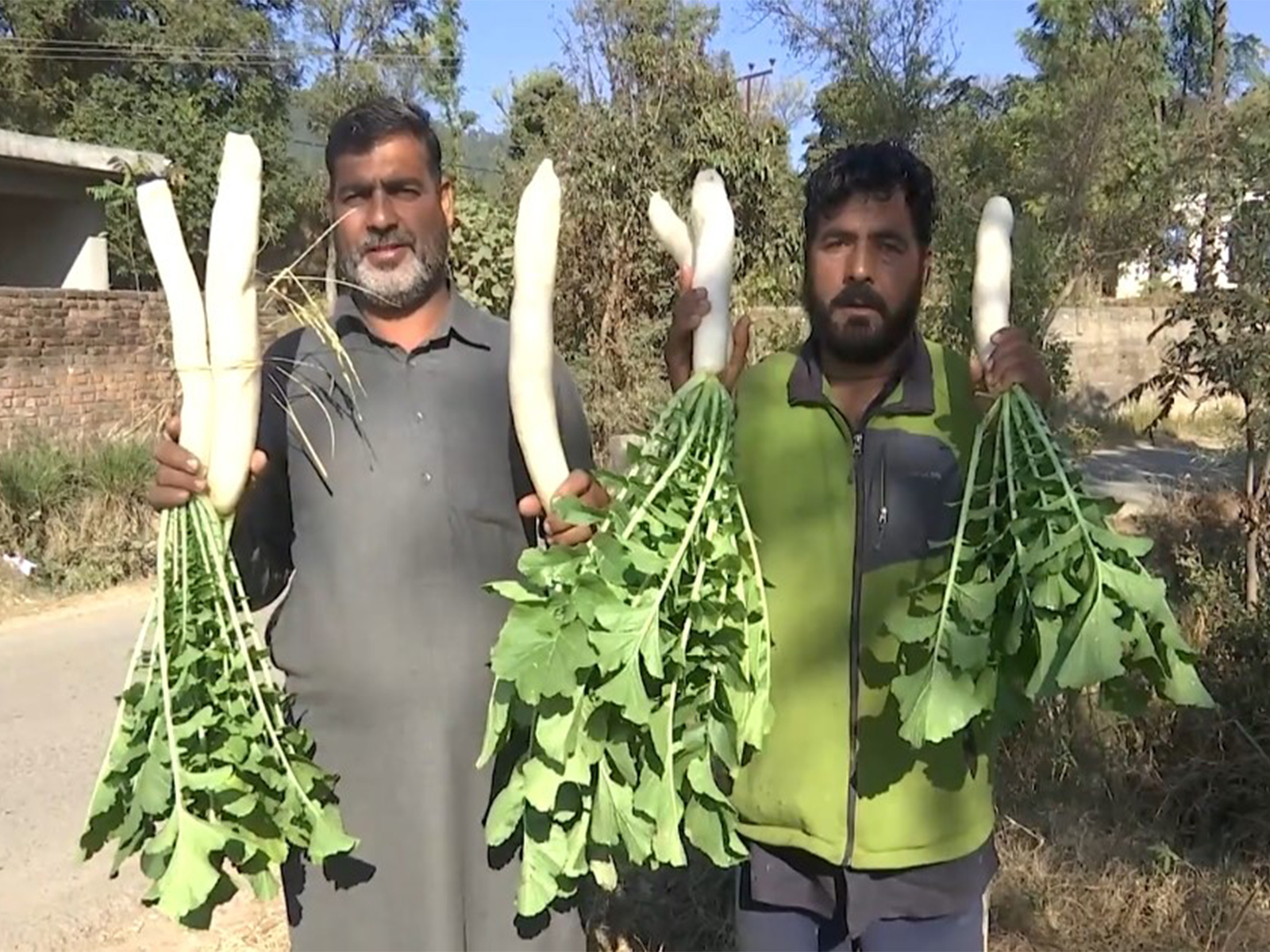 Farmers of Mehra village in Rajouri district with their vegetables. (Photo/ANI)