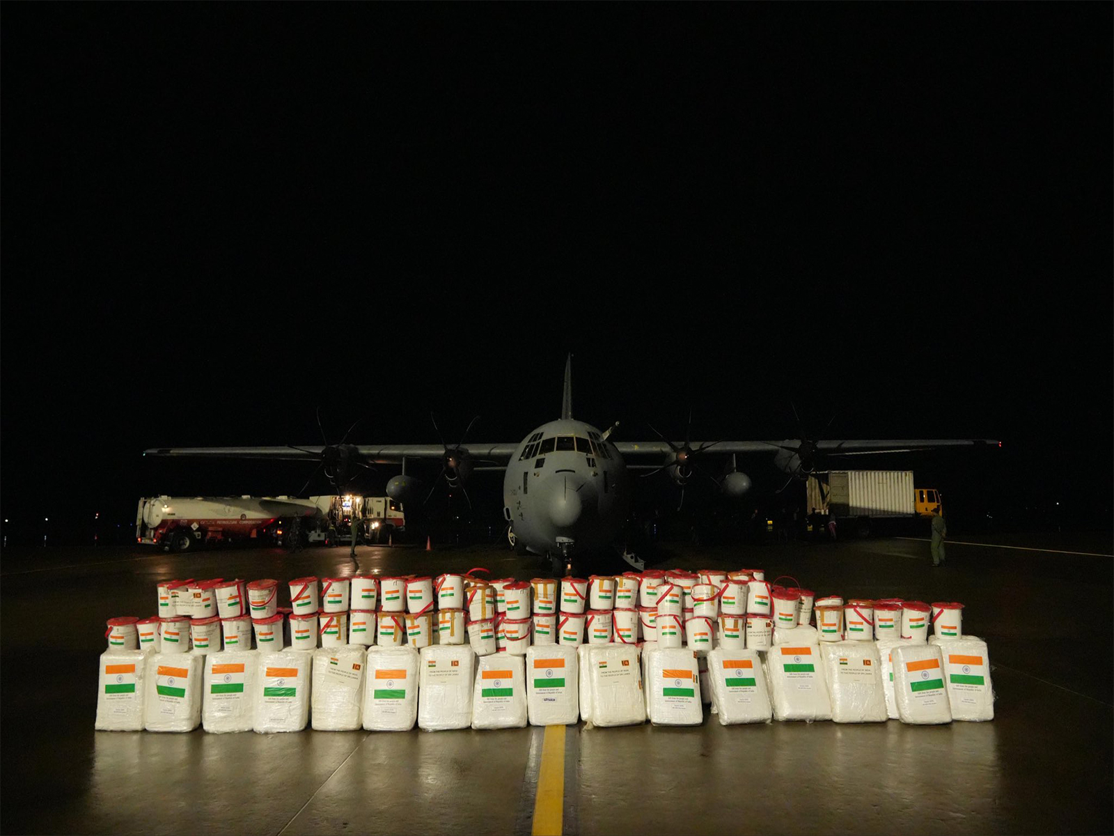 An Indian Air Force C-130J aircraft carrying 12 tonnes of humanitarian relief under Operation Sagar Bandhu lands in Colombo to support Sri Lanka after Cyclone Ditwah. (Photo: X/@DrSJaishankar)