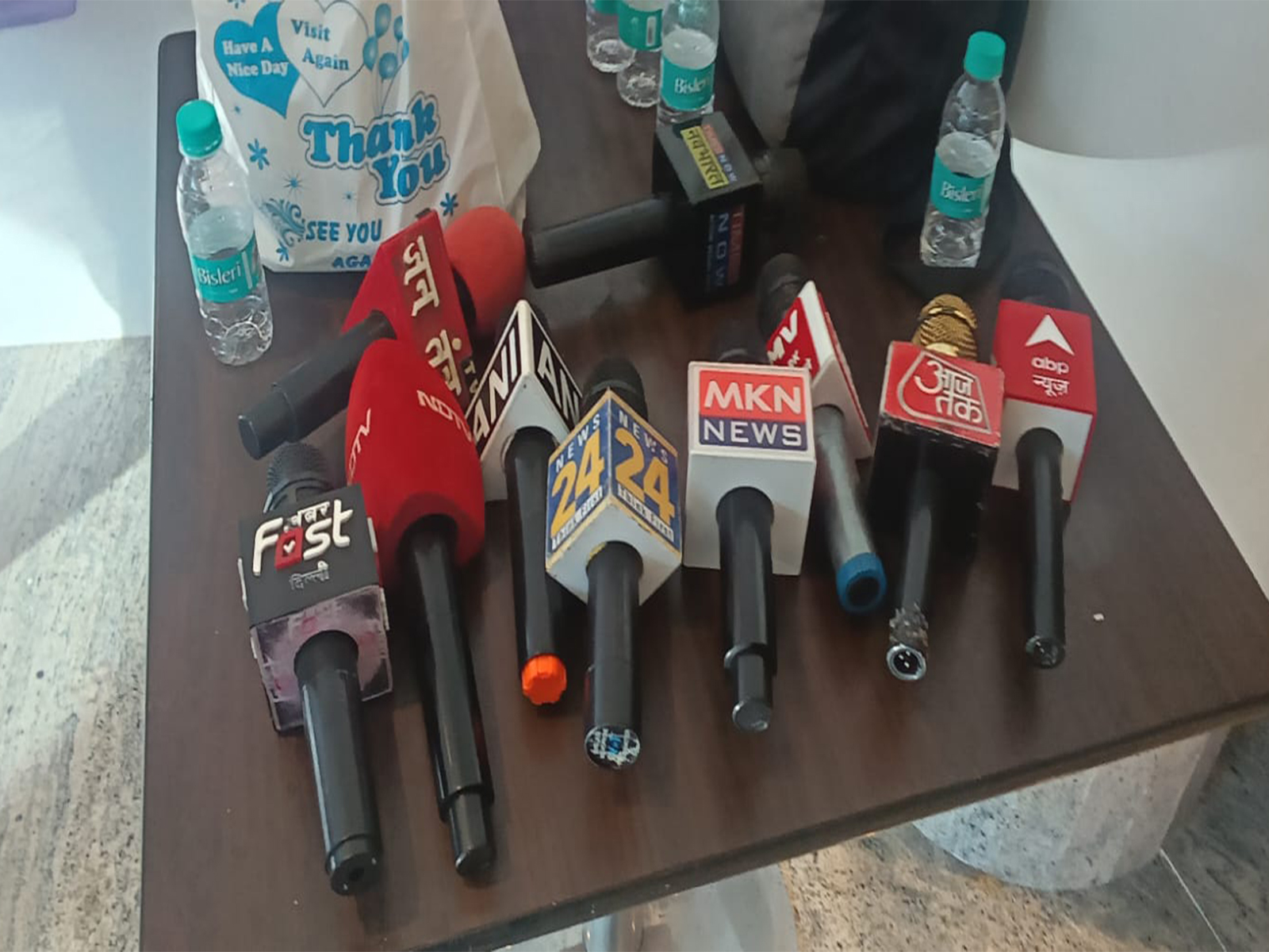 Fake media representative carried  multiple national media logos mics (Photo/ANI) 