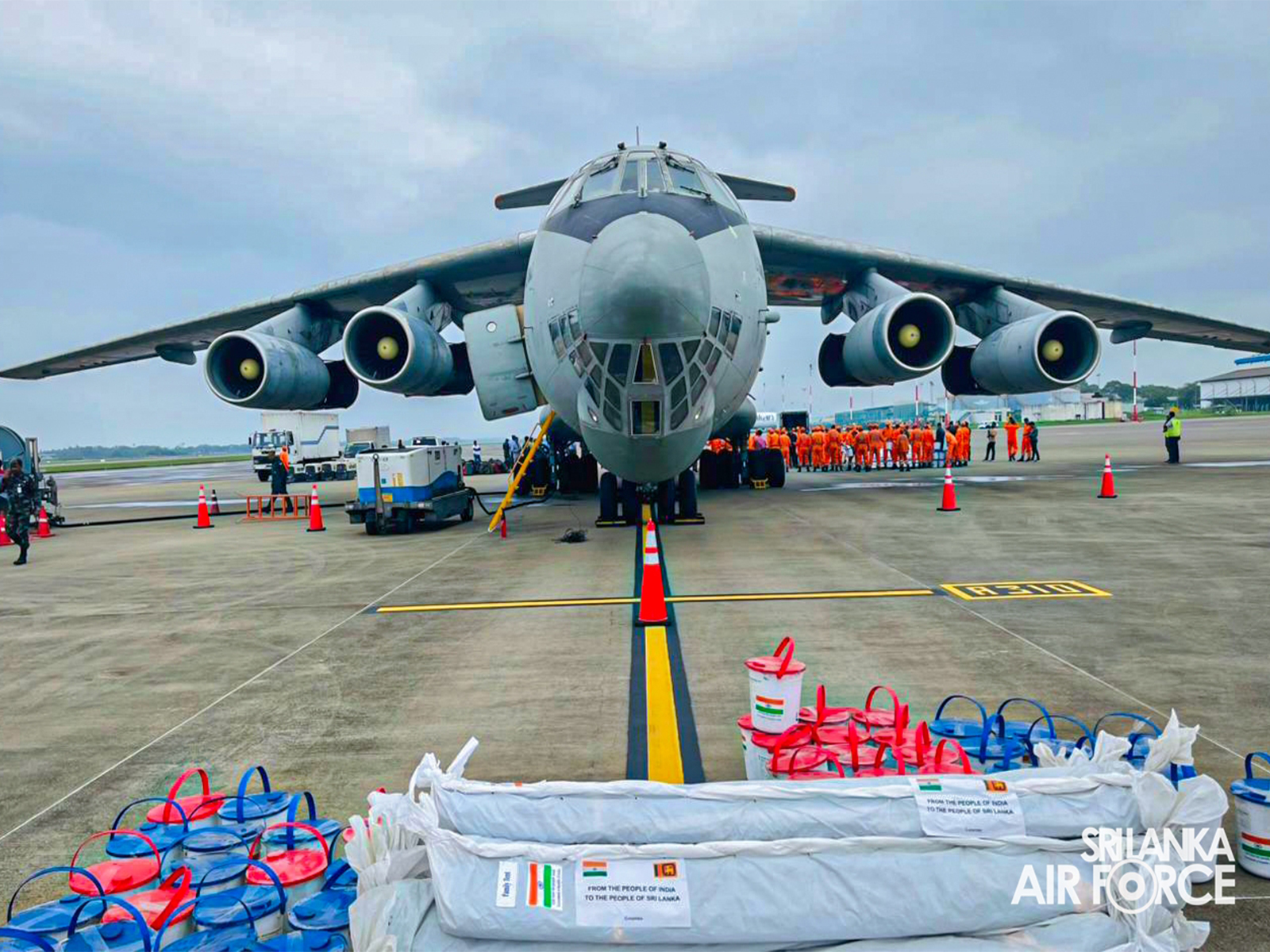 IAF's IL-76 aircraft arrives in Sri Lanka carrying 80 NDRF personnel and relief supplies. (Photo: X/@airforcelk)