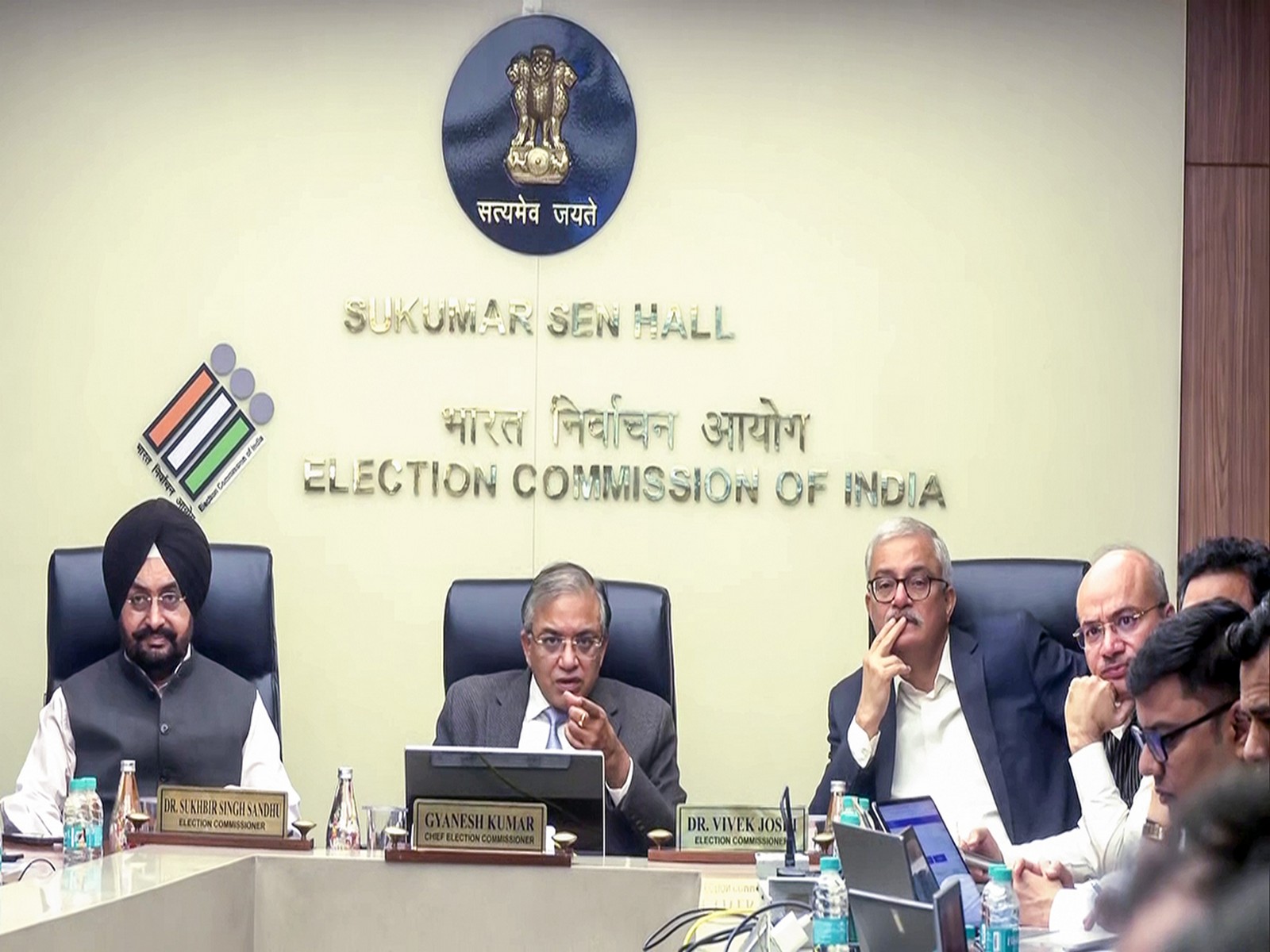 Chief Election Commissioner Gyanesh Kumar with Election Commissioners Sukhbir Singh Sandhu, and Vivek Joshi (Photo/ANI)