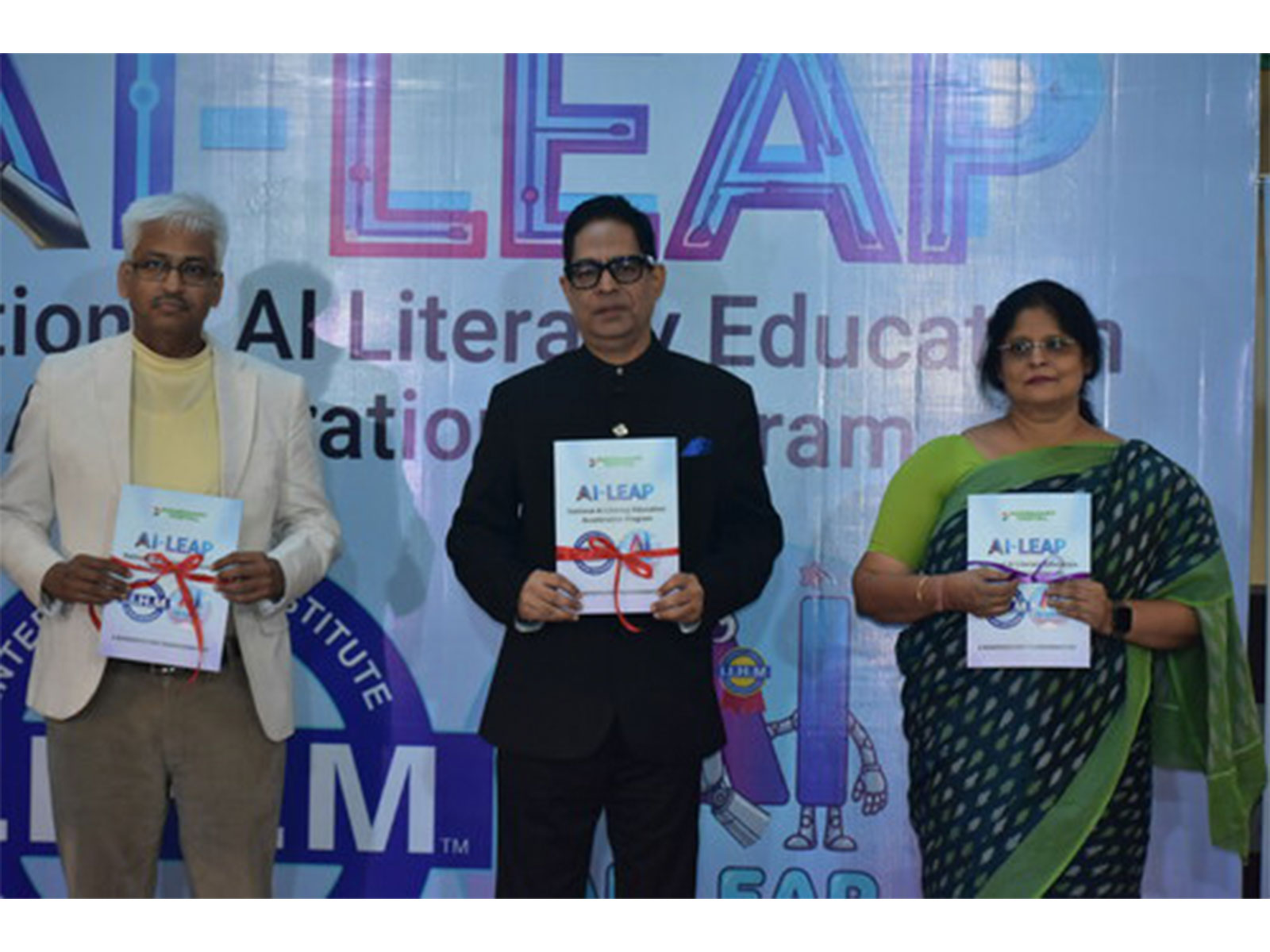 Dr Suborno Bose Chairman IIHM releases AI-LEAP wth Sanjoy Chatterjee Founder Entiovi Technologies & Maitreyee Chaudhuri Group Director IAM Hotel School