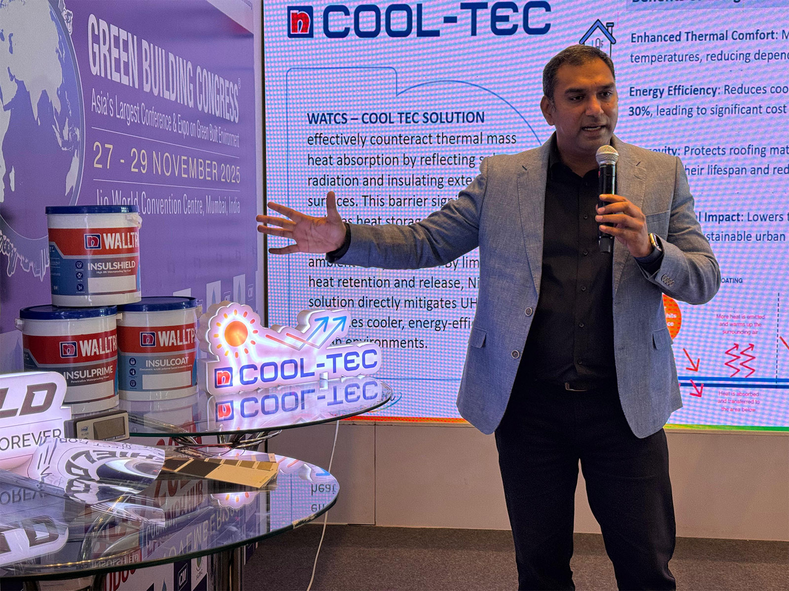 Mr. Mark Titus, President - Decorative Business, Nippon Paint India, announces the launch of the brand's new 'Beyond Paint' sustainable surface engineering portfolio at IGBC Mumbai 2025