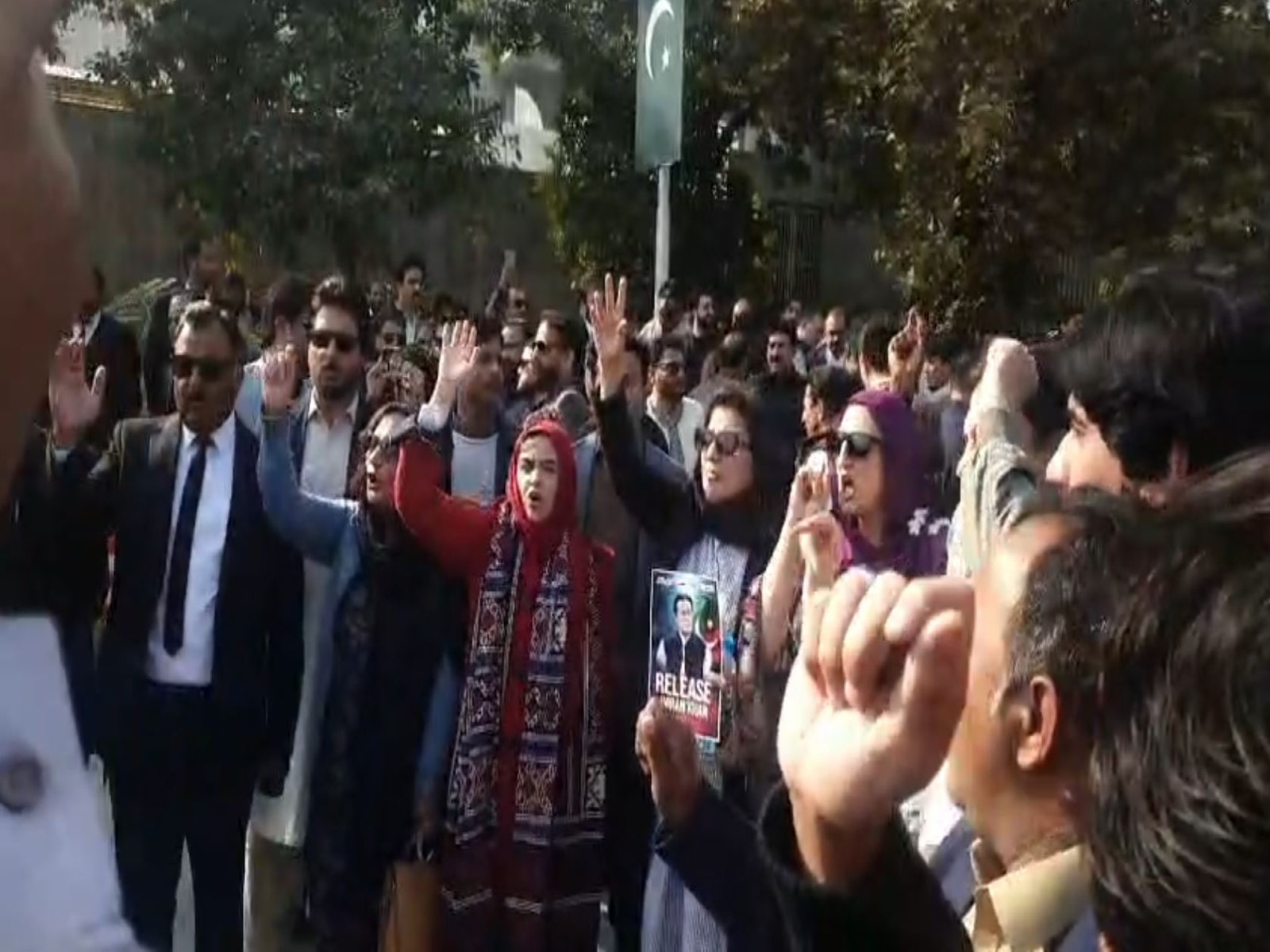 PTI supporters gather outside the Islamabad High Court during a protest over former Prime Minister Imran Khan's detention. (Photo/ANI)
