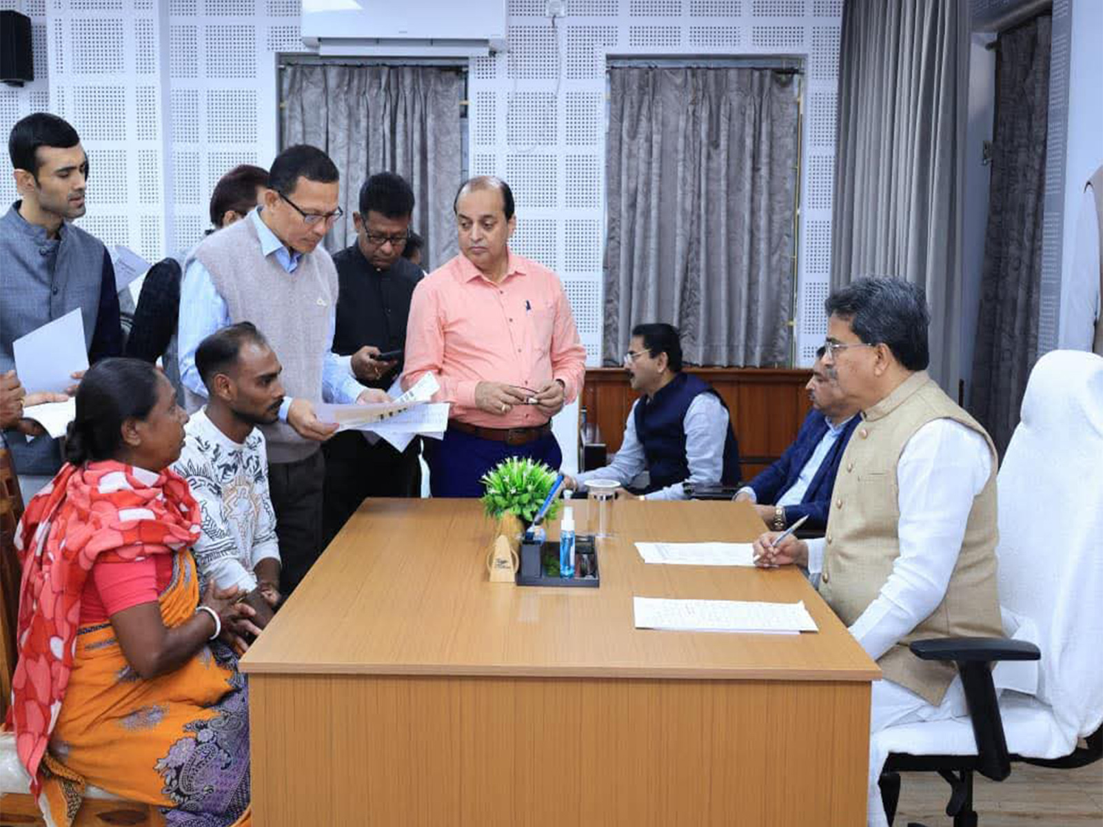 Tripura Chief Minister Manik Saha addressing public grivences at Mukhyamantri Samipeshu (Photo/ANI)