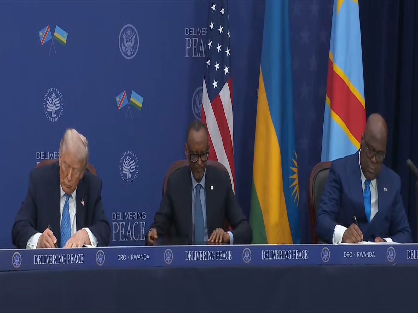  US President Donald Trump, Rwanda President Paul Kagame, and Democratic Republic of Congo President Felix Tshisekedi (Photo/Youtube of The White ouse)