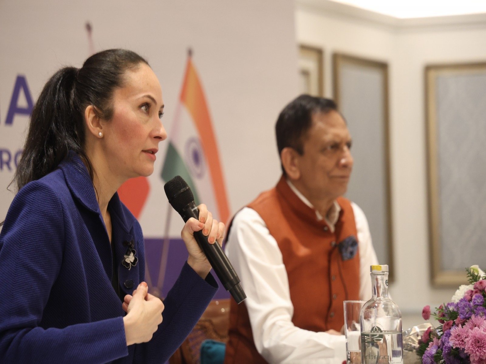 Lydia Kulik, Head of India Studies at the Moscow School of Management with  Shishir Priyadarshi, President of the Chintan Research Foundation (CRF) (Photo/X@ChintanResearch)