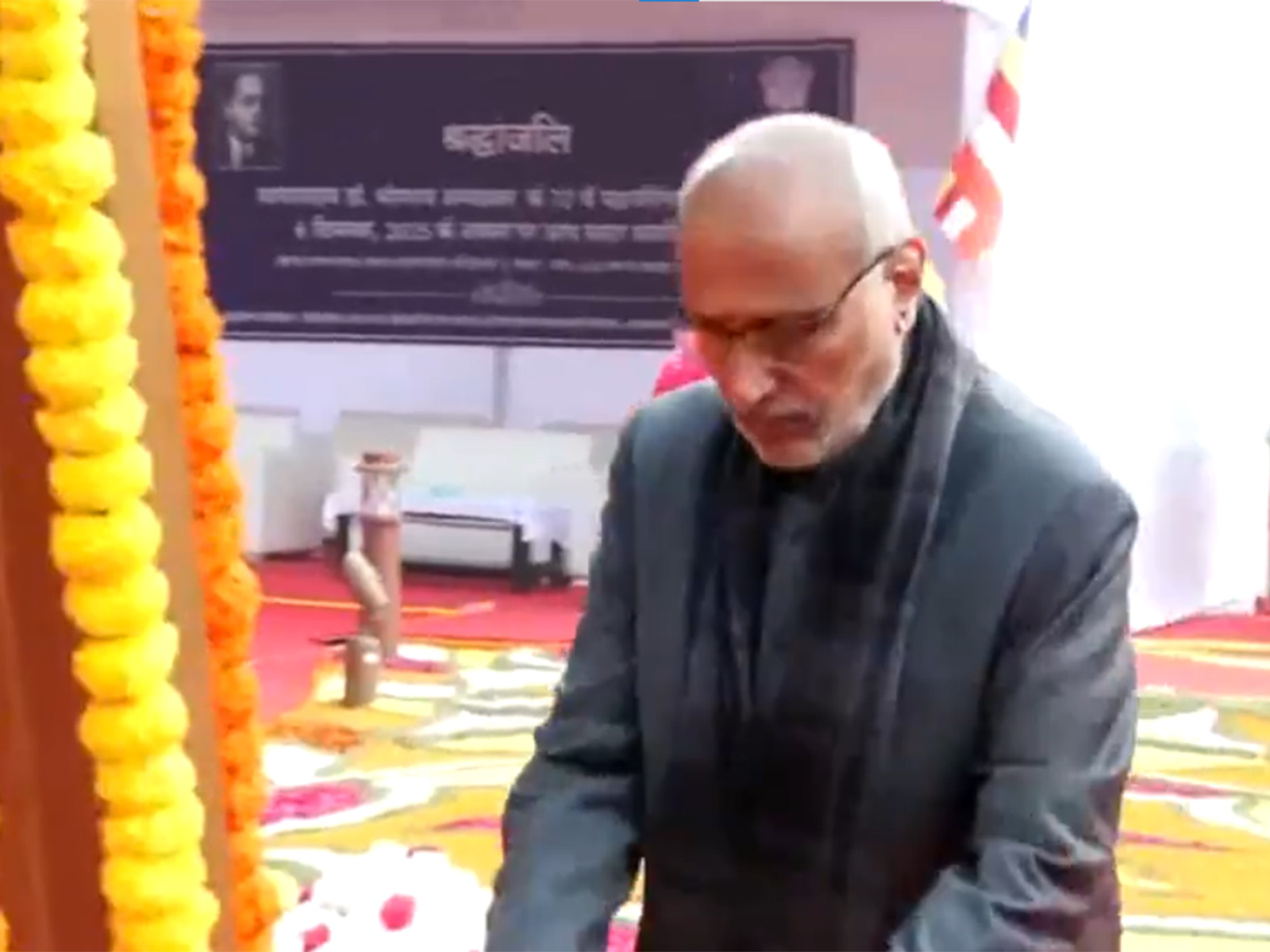 Vice President CP Radhakrishnan pays tribute to Dr. B.R. Ambedkar on his death anniversary, at the Parliament. (Photo/ANI)