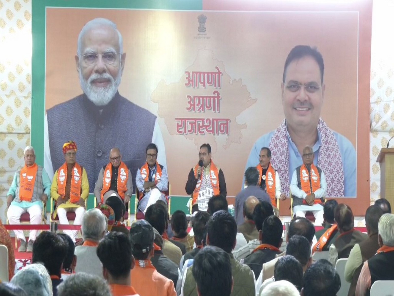 CM Bhajan Lal Sharma during a meeting with various public representatives in Jaipur on Sunday. (Photo/ANI)