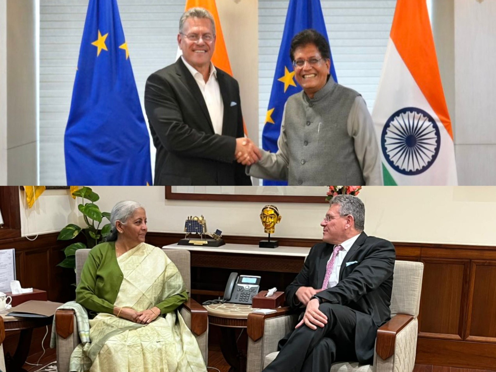EU Trade Commissioner met Union Ministers Nirmala Sitharaman and Piyush Goyal (Photo: X/nsitharaman/MarosSefcovic)