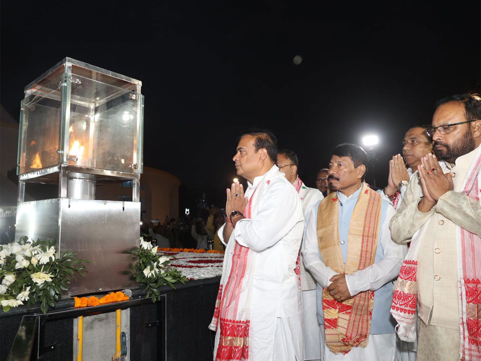 Assam Chief Minister Himanta Biswa lighting 'Swahid Pranam Jyoti' at Swahid Smarak Kshetra (Photo/ANI)