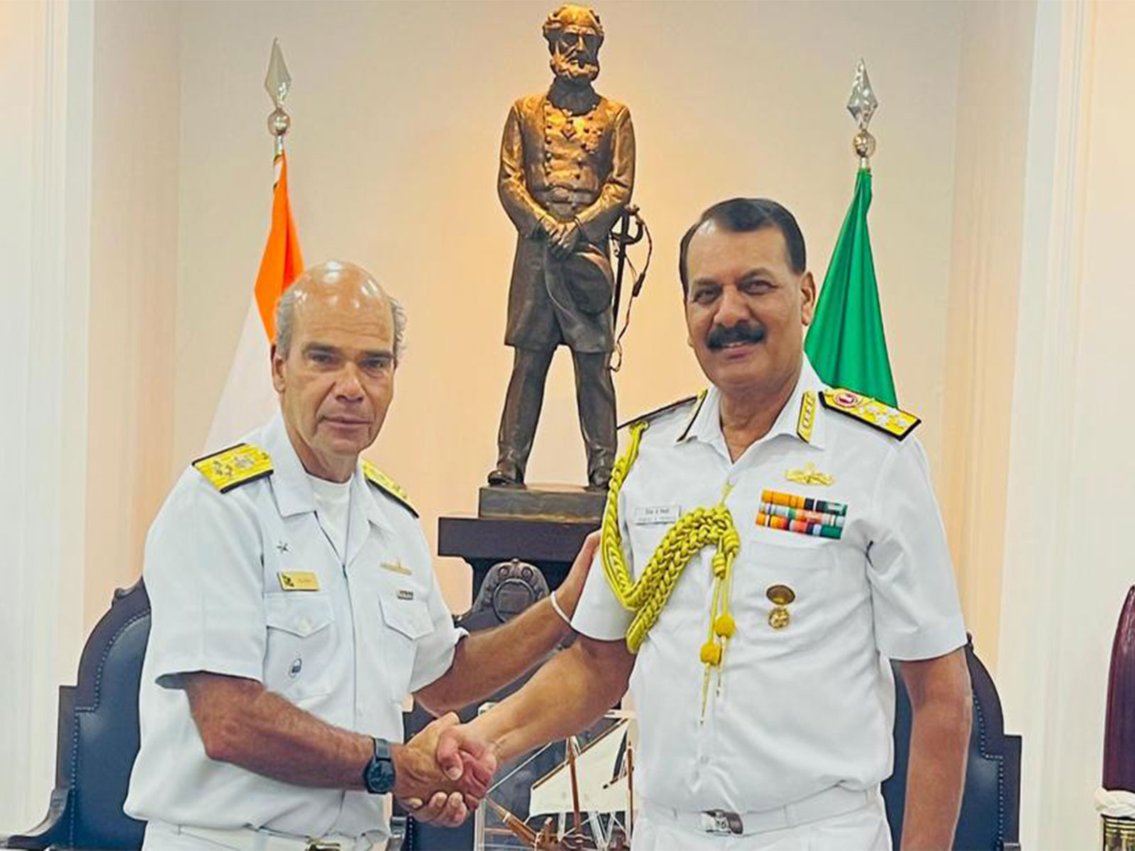 CNS Admiral Tripathi with Brazilian Navy Commander Adm Marcos Sampaio Olsen (Photo/ X@indiannavy)