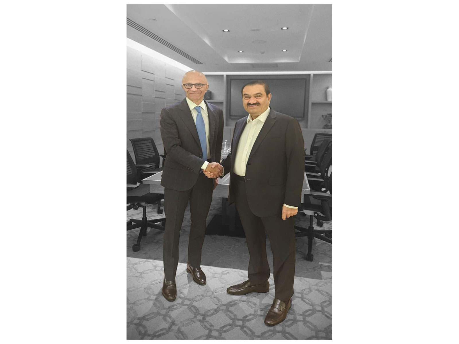 Microsoft Chairman and CEO Satya Nadella and Adani Group Chairman Gautam Adani (Image: X/@gautam_adani)