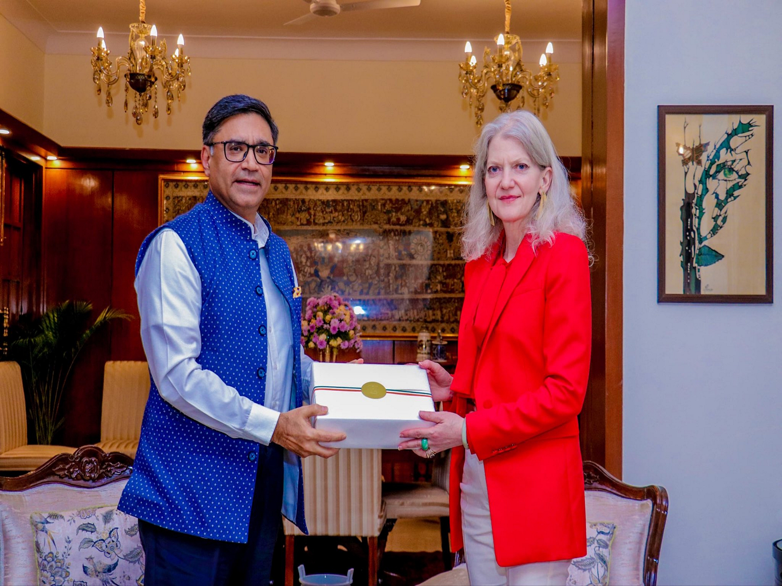 US Under Secretary Allison Hooker meets Foreign Secretary Vikram Misri in New Delhi. (Photo: X/@MEAIndia)
