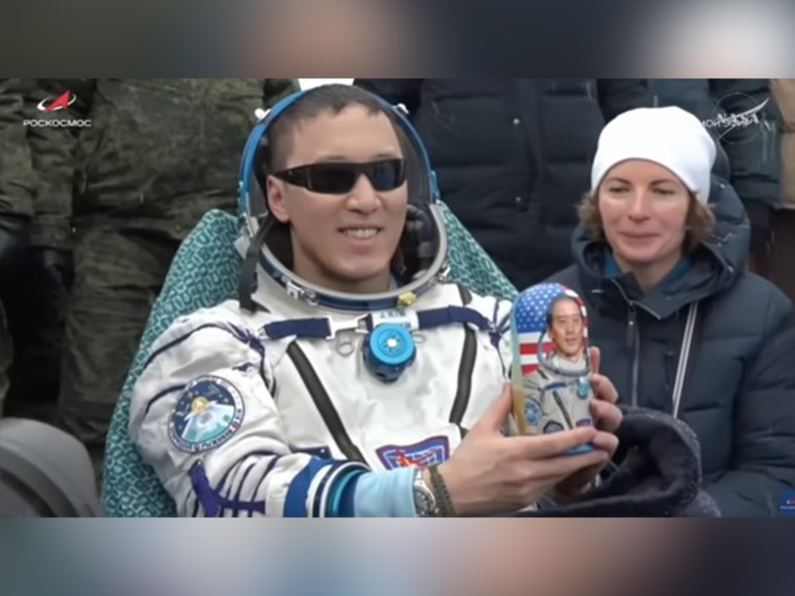 NASA astronaut Jonny Kim shows off the Matroyshka (stacking) doll he received upon his return to Earth (Photo/NASA)