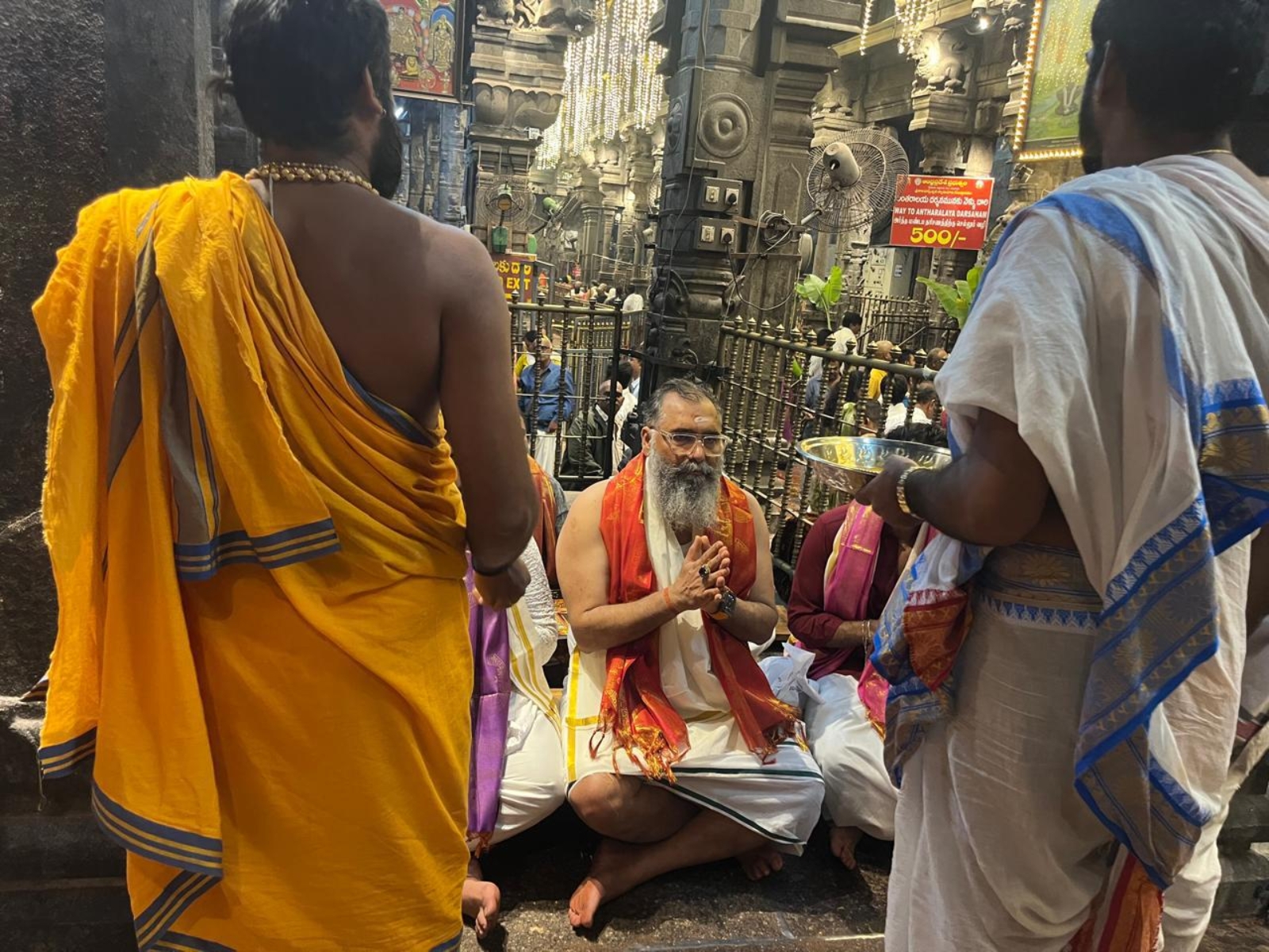Harisharan Devgan performing a holy pooja at Sri Kalahasteeswara Swamy Temple, Srikalahasti, seeking blessings for Indian farmers' welfare.