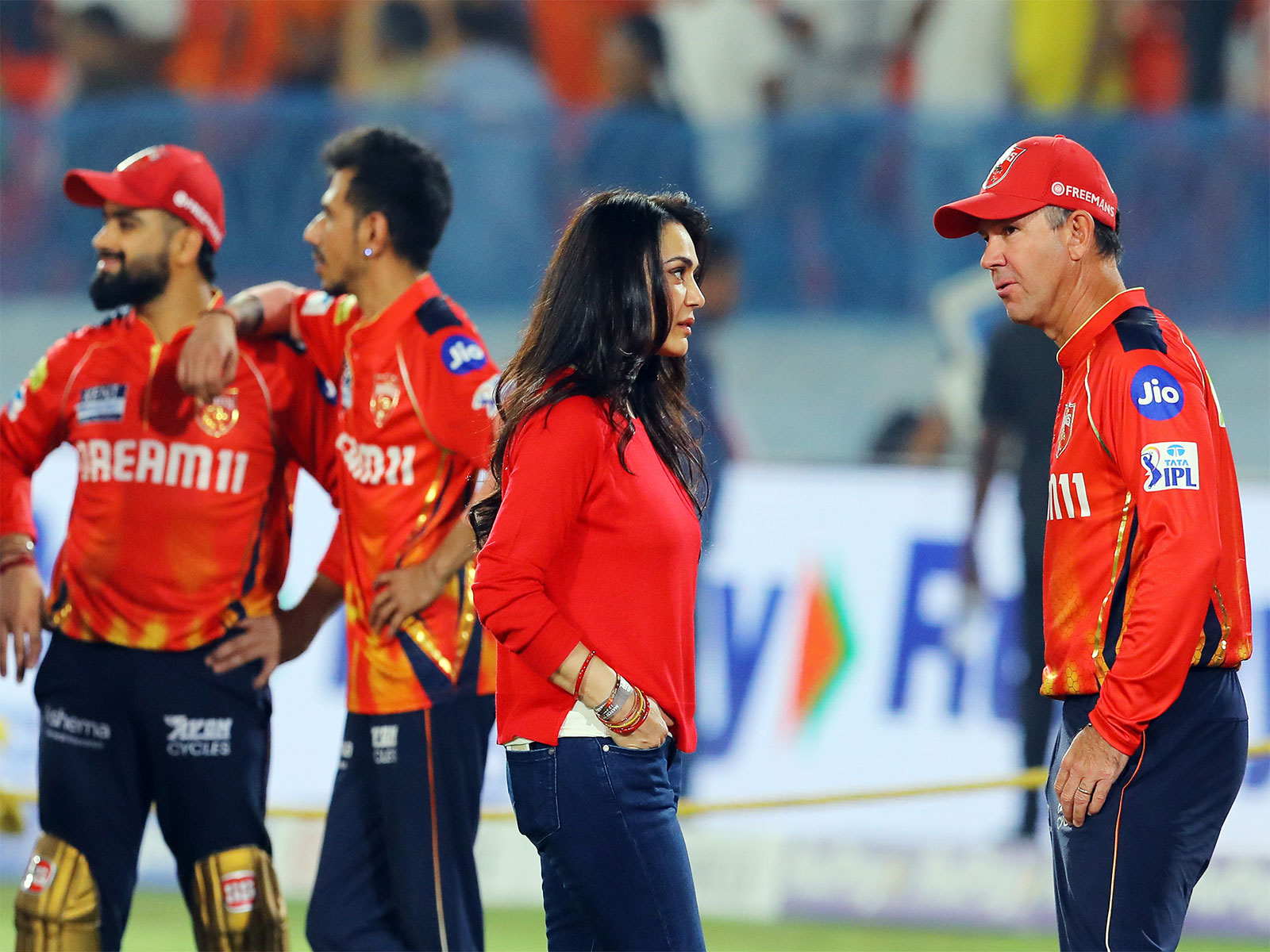 Punjab Kings' co-owner Preity Zinta in conversation with head coach Ricky Ponting (Photo: ANI)