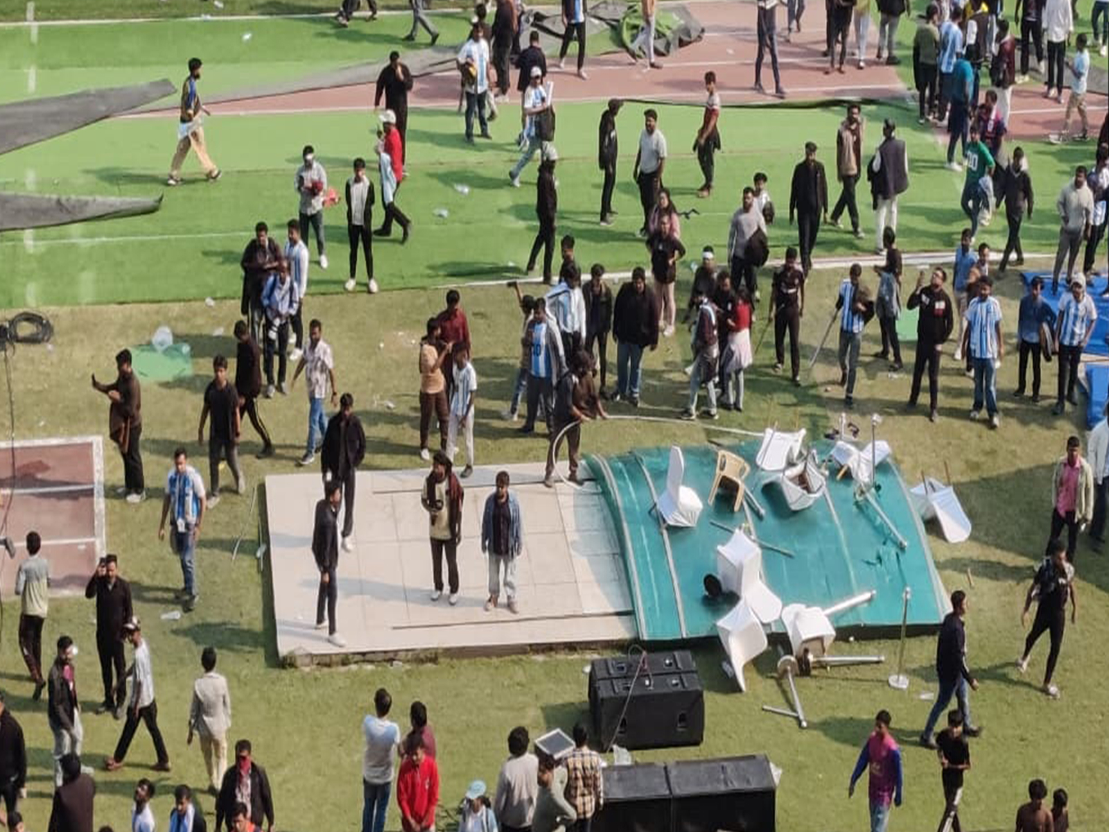 Angry fans during Lionel Messi's Kolkata event. (Photo: ANI)