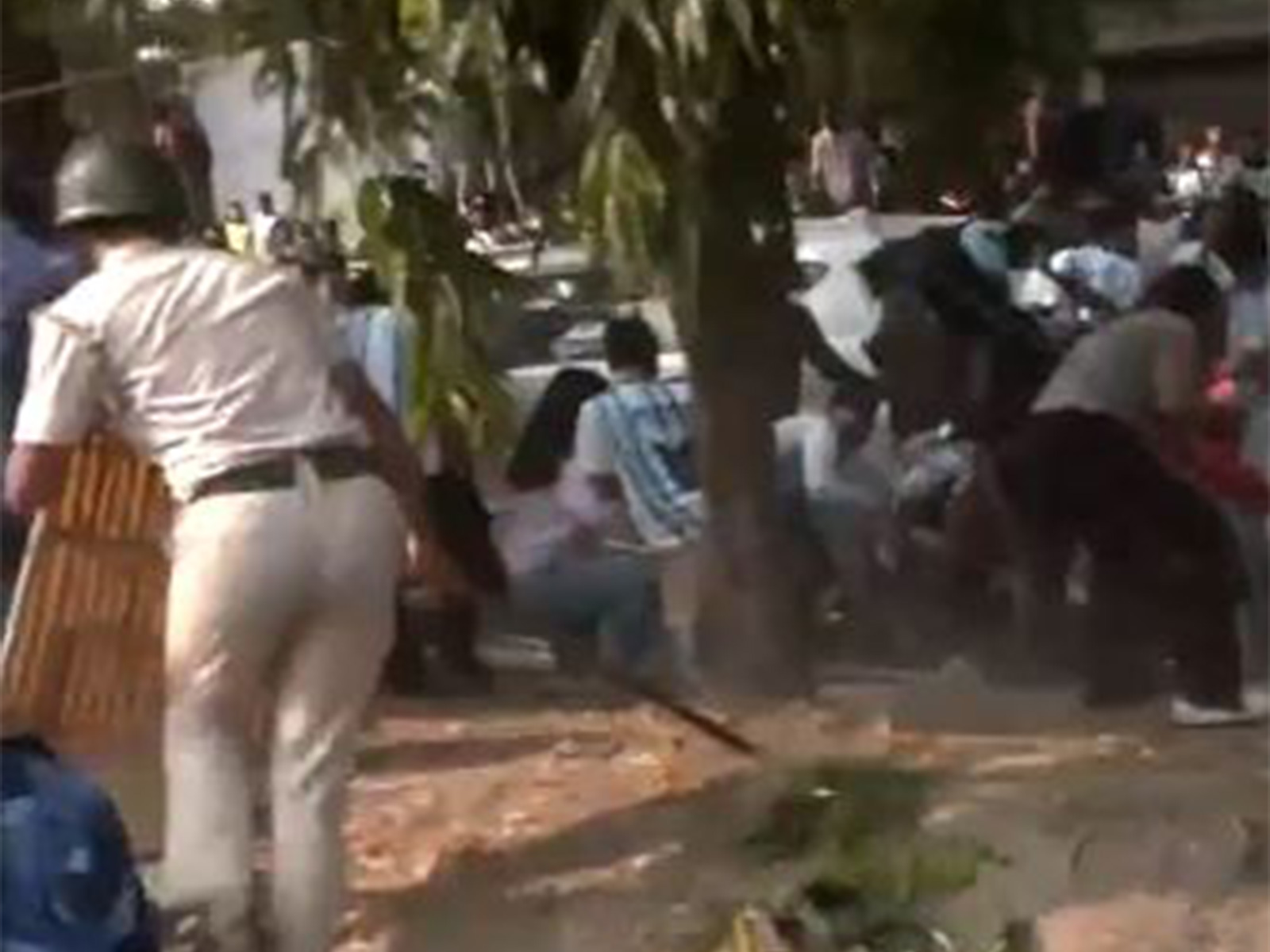 Crowd gathered outside the hotel, where Messi stayed, in Kolkata (Photo: ANI)
