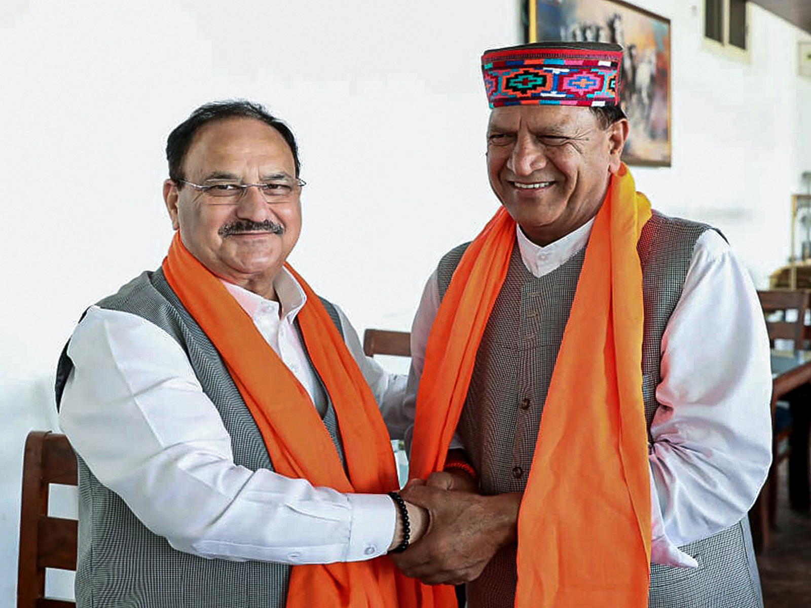 BJP HP chief Rajiv Bindal with JP Nadda. (File Photo/ANI)