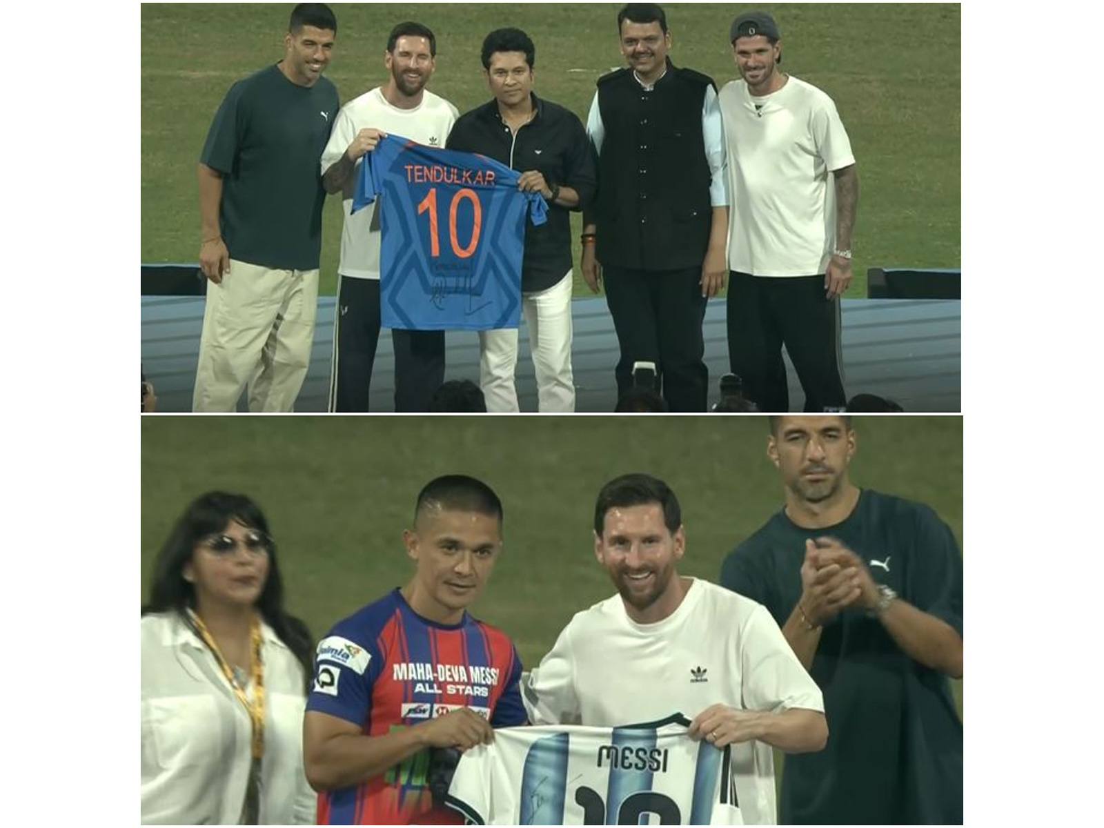 Lionel Messi meeting Sachin Tendulkar and Sunil Chhetri. (Photo: ANI)