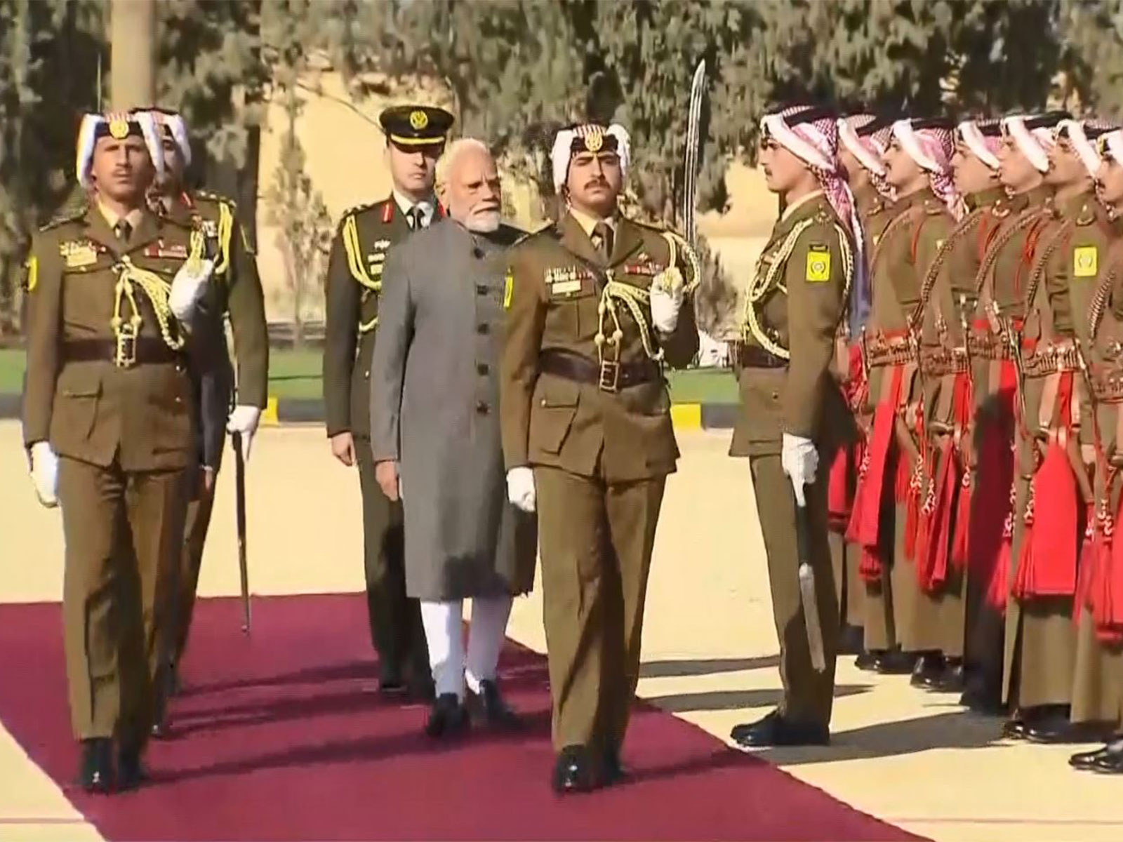 Prime Minister Narendra Modi receives a ceremonial welcome upon his arrival in Amman, Jordan (Photo/ANI)