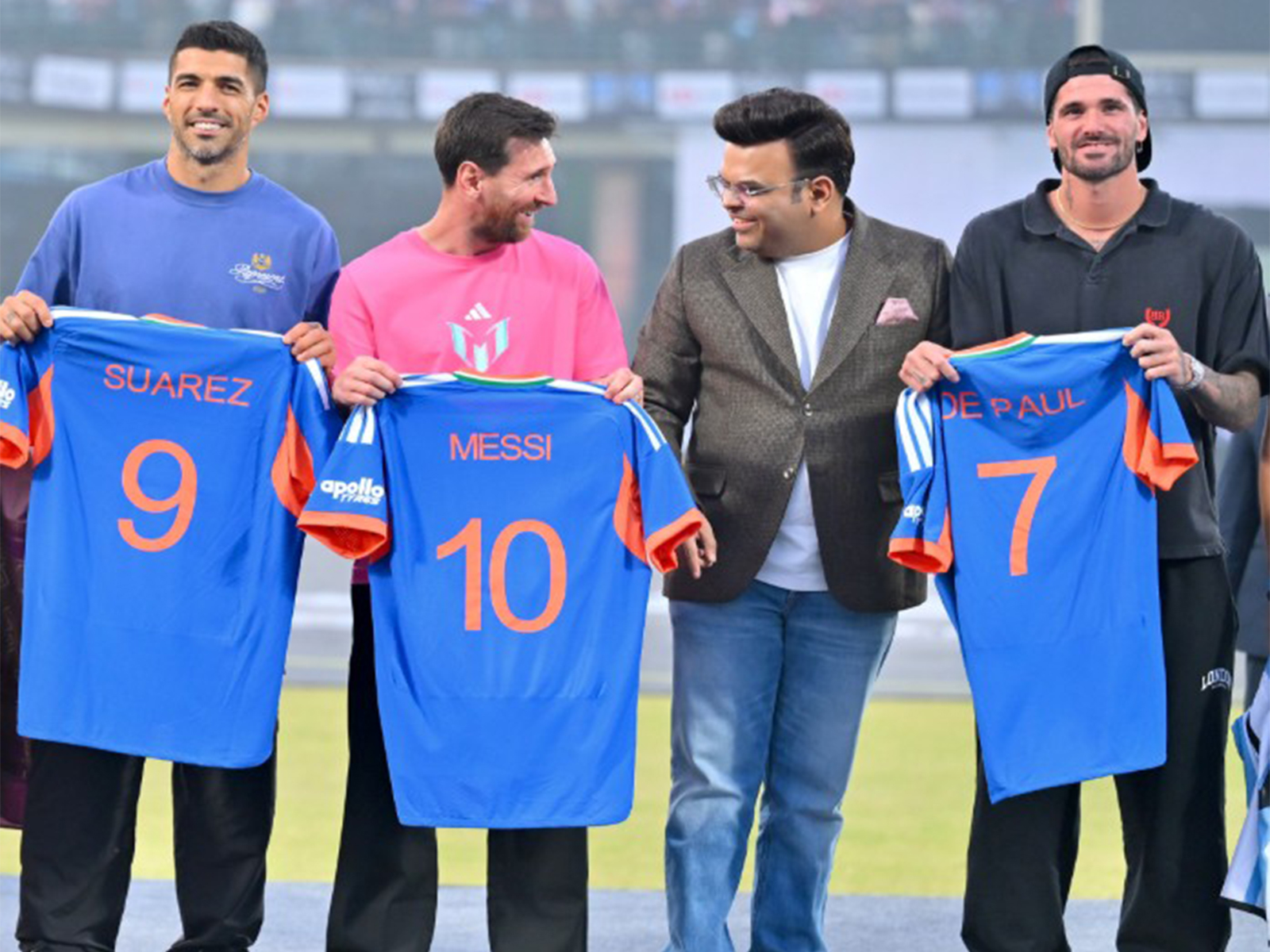 Jay Shah with Lionel Messi, Luis Suarez, and Rodrigo De Paul. (Photo: X/BCCI)