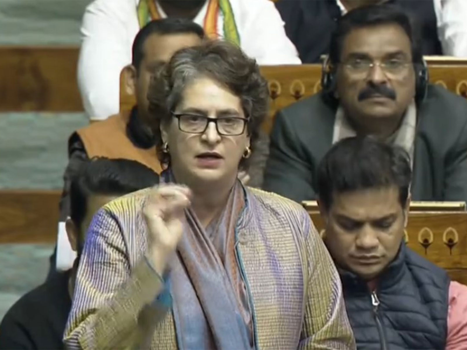 Congress MP Priyanka Gandhi Vadra speaks in Lok Sabha. (Photo/ANI)