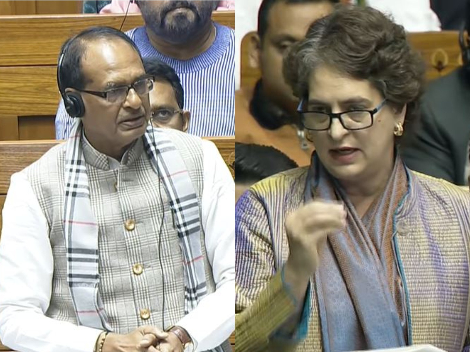 Union Minister Shivraj Singh Chouhan and Congress MP Priyanka Gandhi Vadra (Photo/Sansad TV)