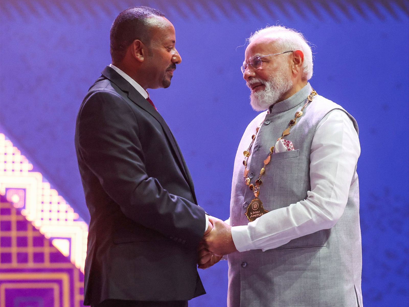 PM Narendra Modi being bestowed with the 'Great Honor Nishan of Ethiopia', the country's highest award by Abiy Ahmed Ali, Prime Minister of Ethiopia (Photo: X@MEAIndia)