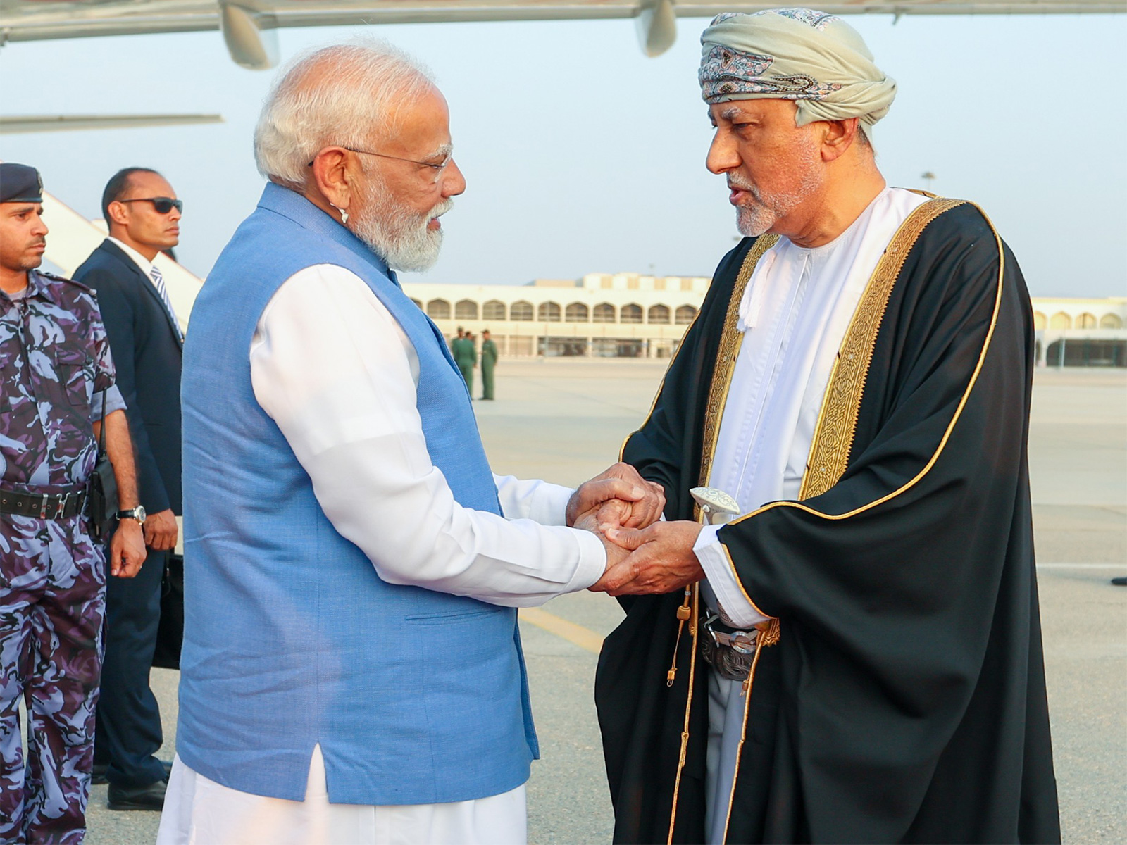 PM Modi received by Oman's Deputy Prime Minister Sayyid Shihab bin Tariq Al Said in Muscat (Photo: X/@narendramodi)