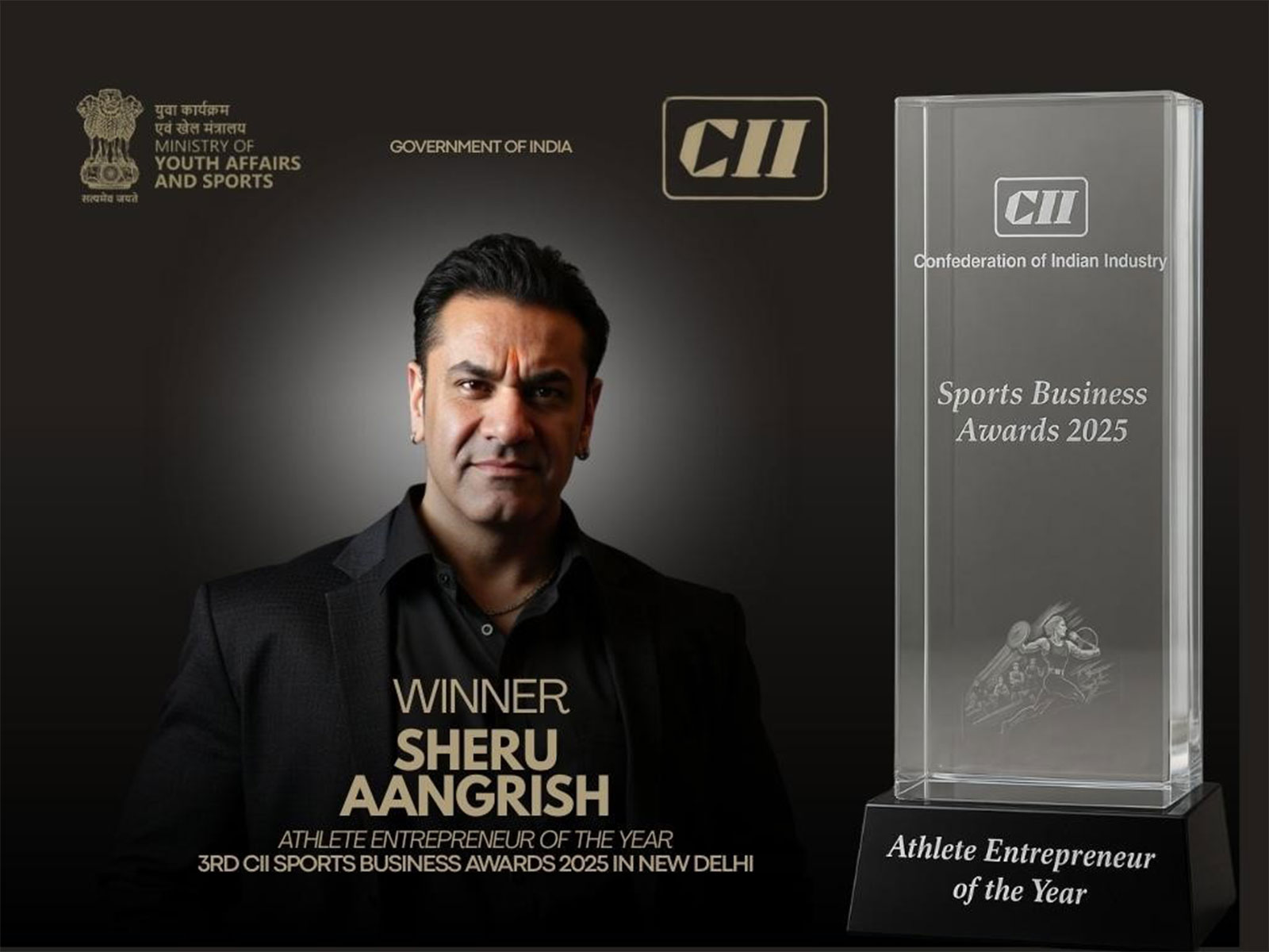 Sheru Aangrish Wins "Athlete Entrepreneur of the Year" at CII Sports Business Awards 2025, a Government of India Initiative