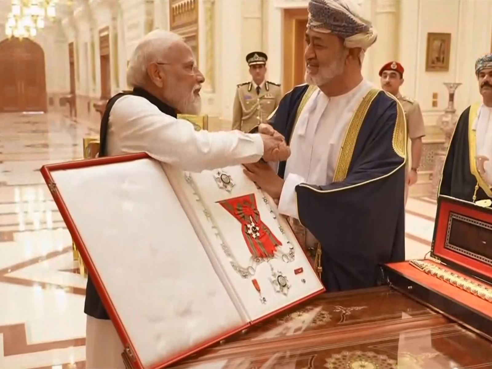 PM Modi was honoured with Order of Oman by Sultan Haitham bin Tarik in Muscat. (Photo/ANI)