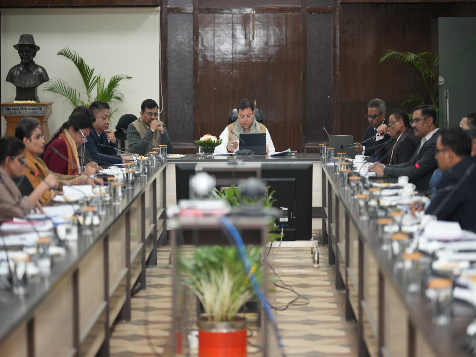 Uttarakhand CM Pushkar Singh Dhami chairs review meeting (Photo/ANI)