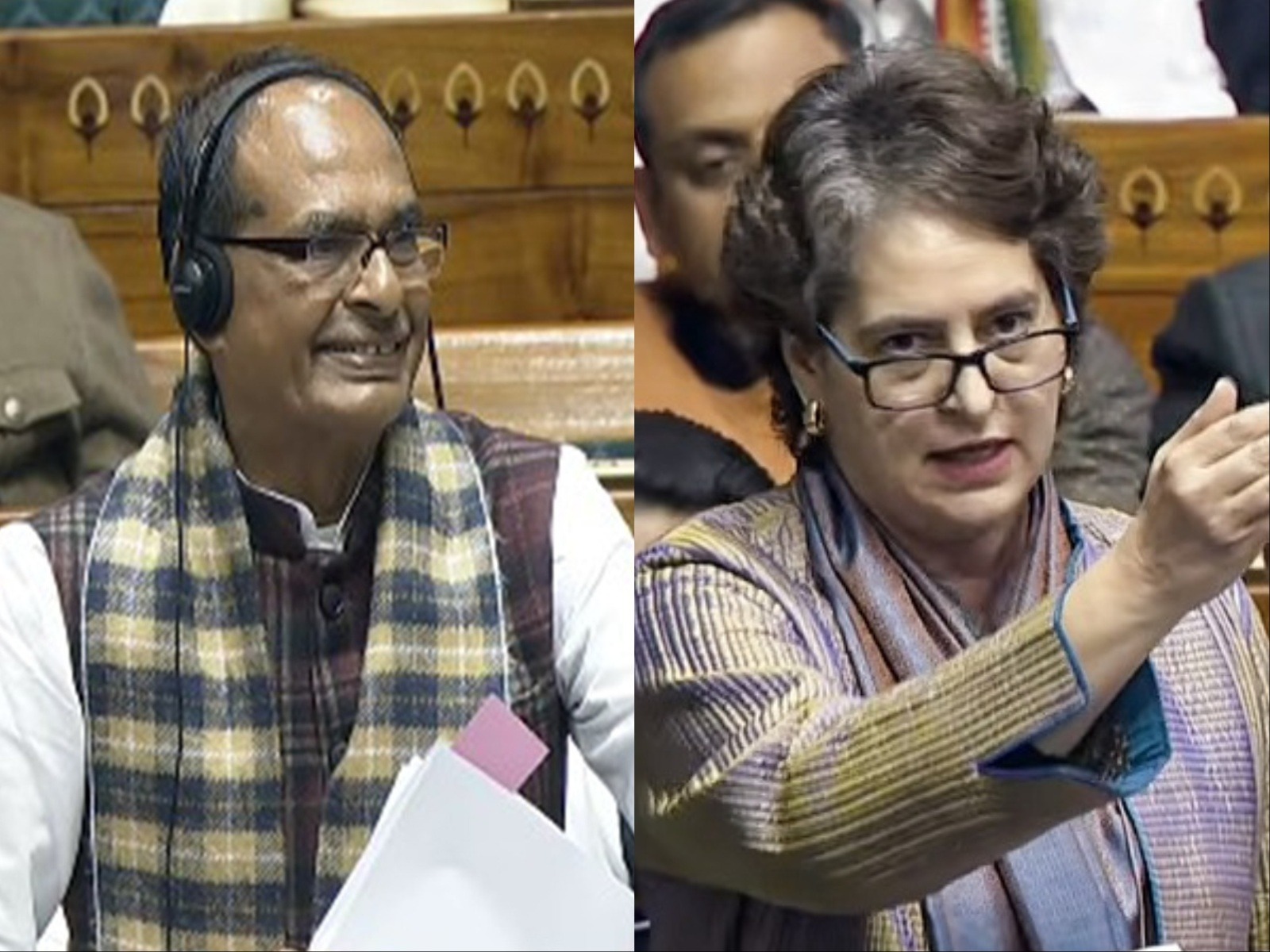 Union Minister Shivraj Singh Chouhan and Congress MP Priyanka Gandhi Vadra (Photo/Sansad TV)